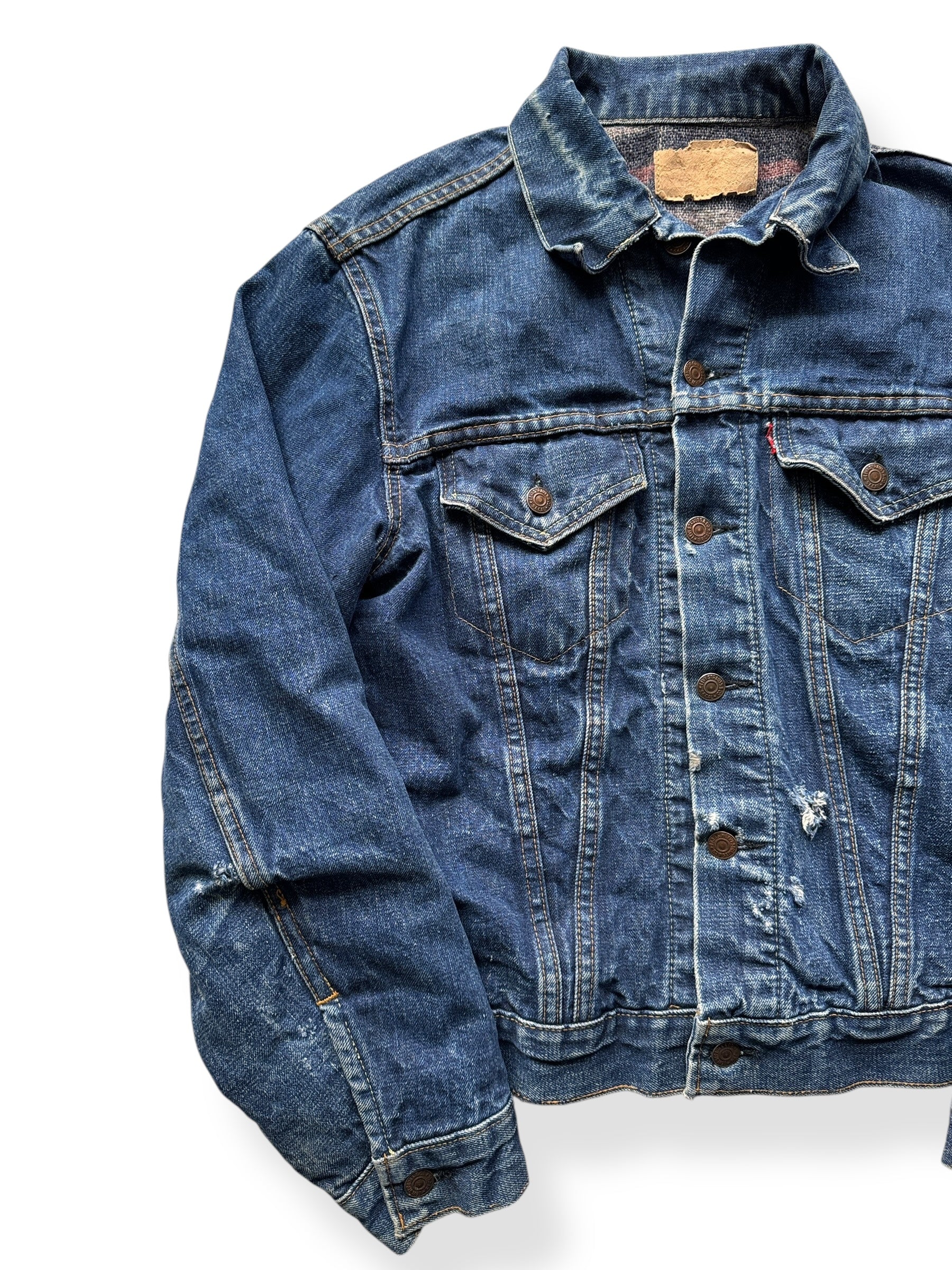 Front Right of Vintage Big "E" Levis Blanket Lined Type III Trucker Jacket SZ M AS IS