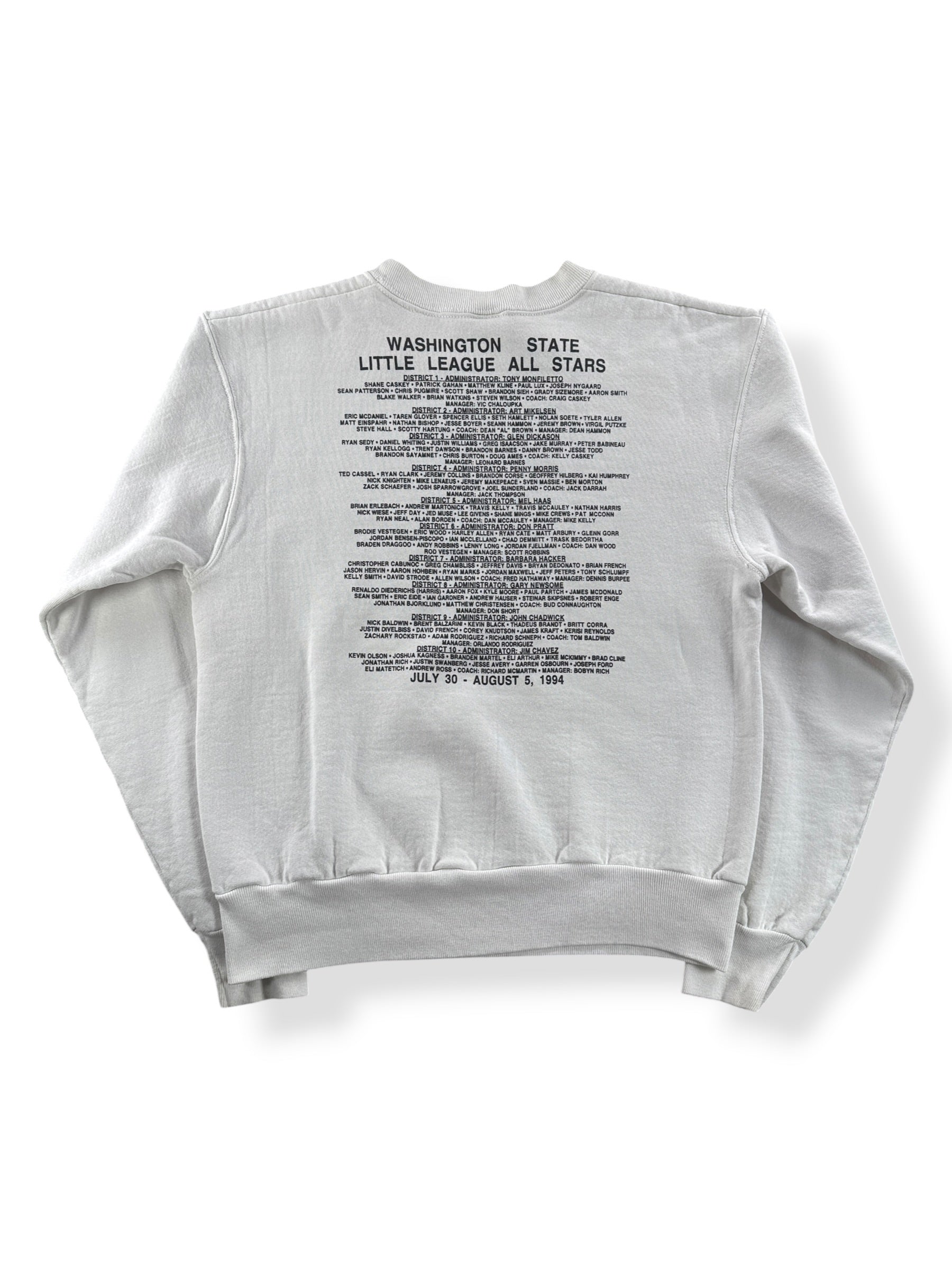 Back of Vintage 1994 Spirit of Washington Little League Crewneck SZ M