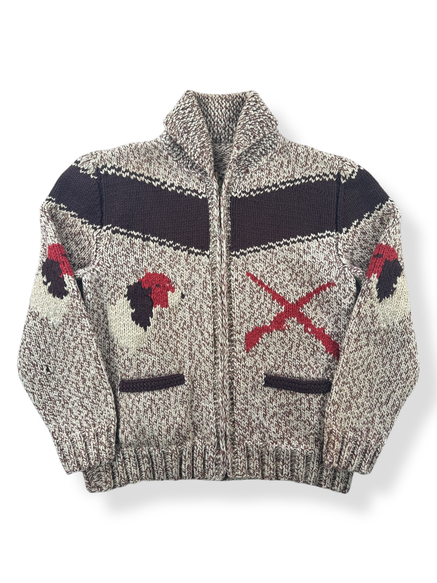 Front of Vintage Mary Maxim Beagle Cowichan Style Sweater SZ M