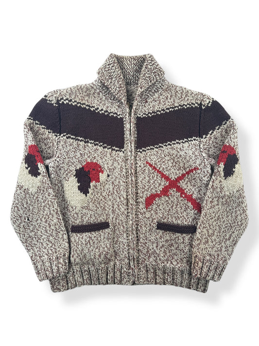 Front of Vintage Mary Maxim Beagle Cowichan Style Sweater SZ M