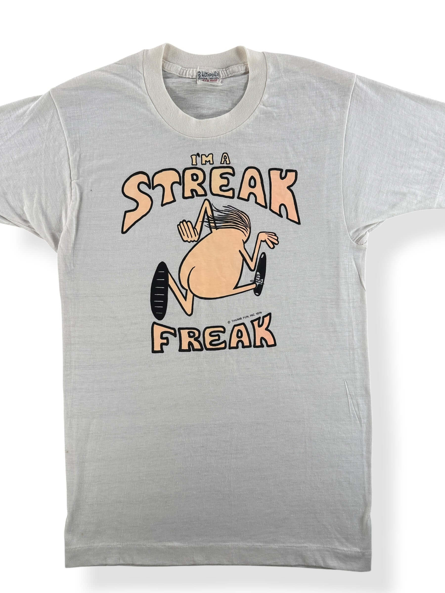 Front Close Up of Vintage 1970s I'm A Streak Freak Tee SZ M (Fits XS)