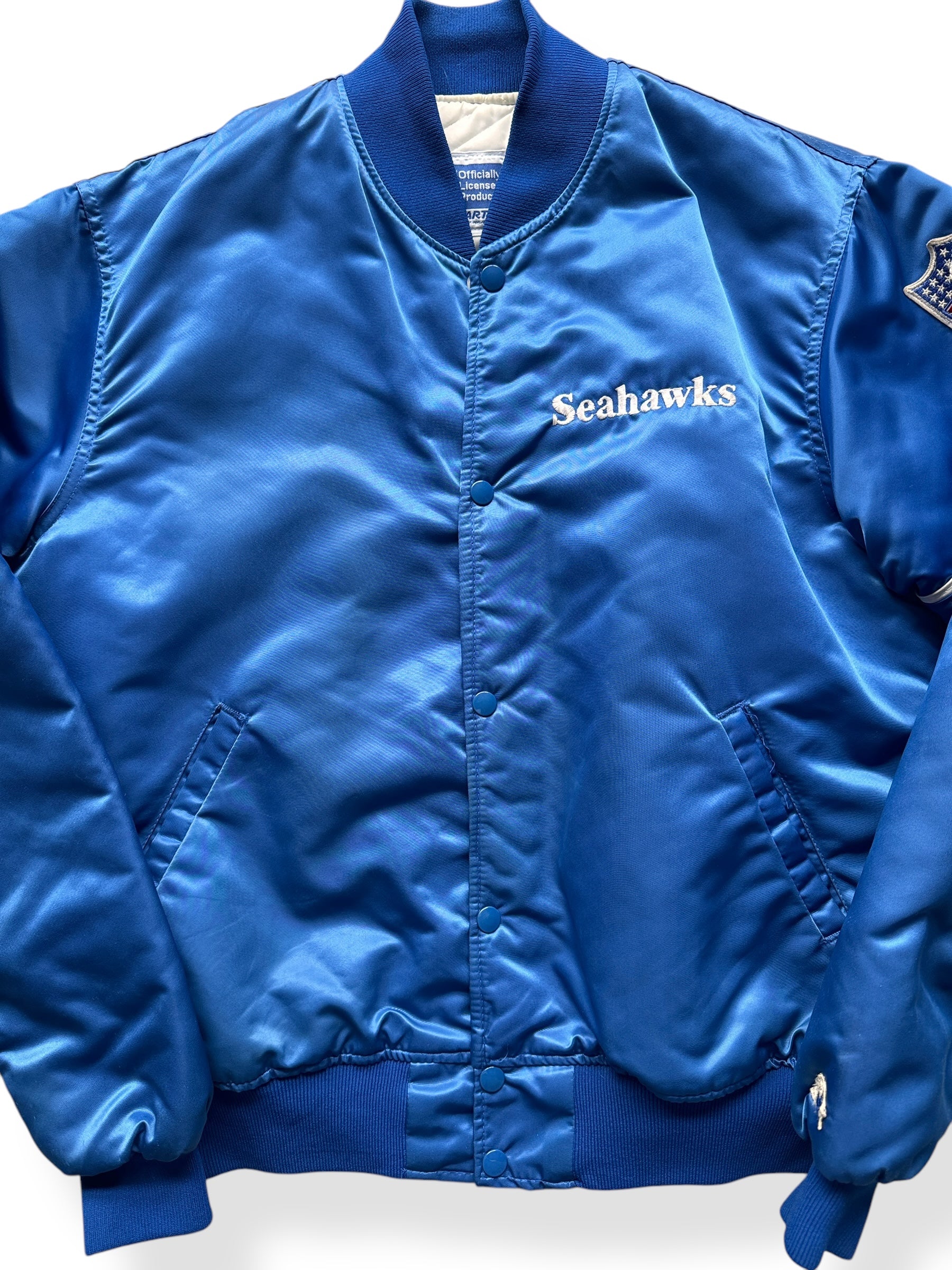 Front Close Up of Vintage Seattle Seahawks Starter Jacket SZ L