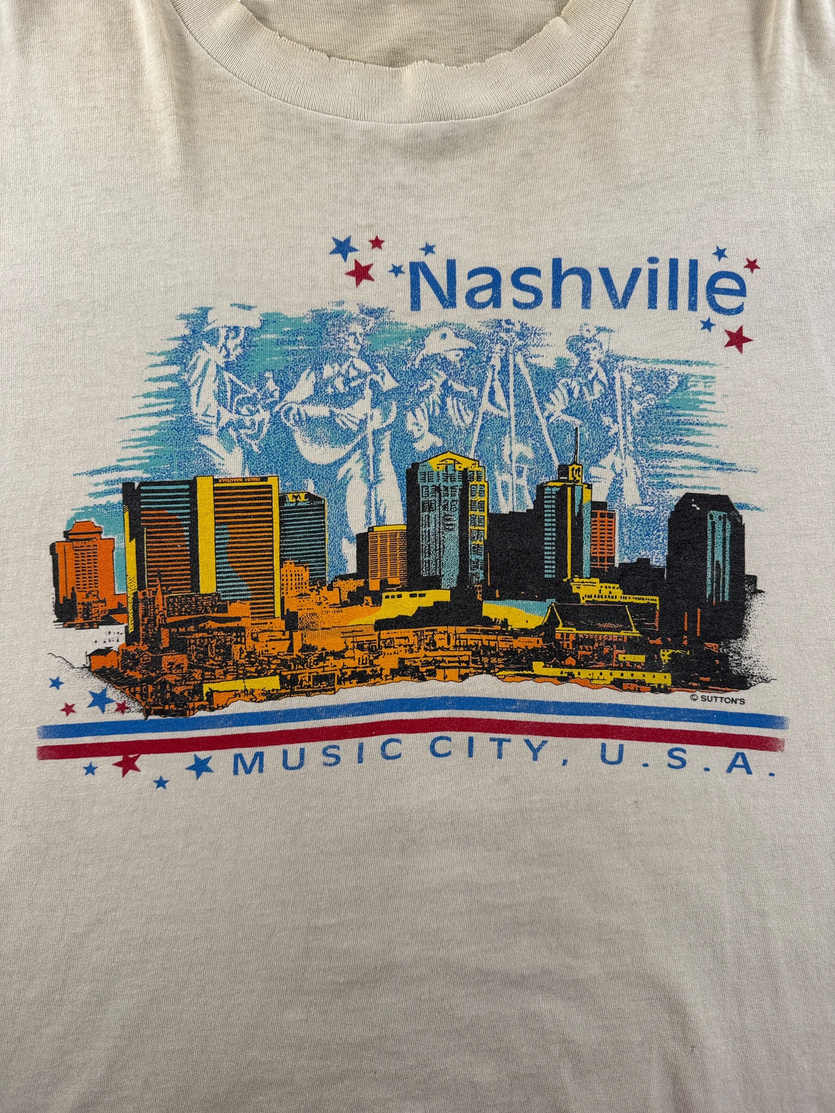 Front graphic on Vintage Nashville Music City Tee SZ XL