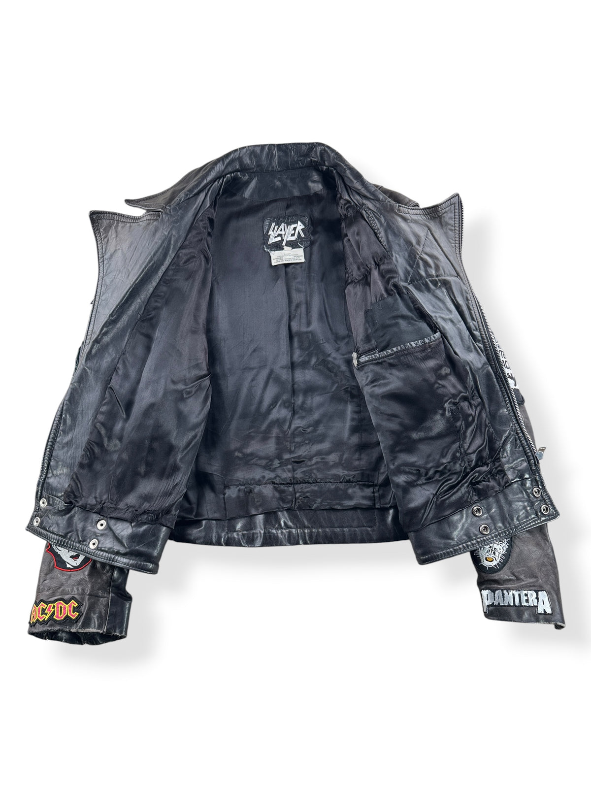 Inside of Vintage 90s Leather Battle Jacket SZ M