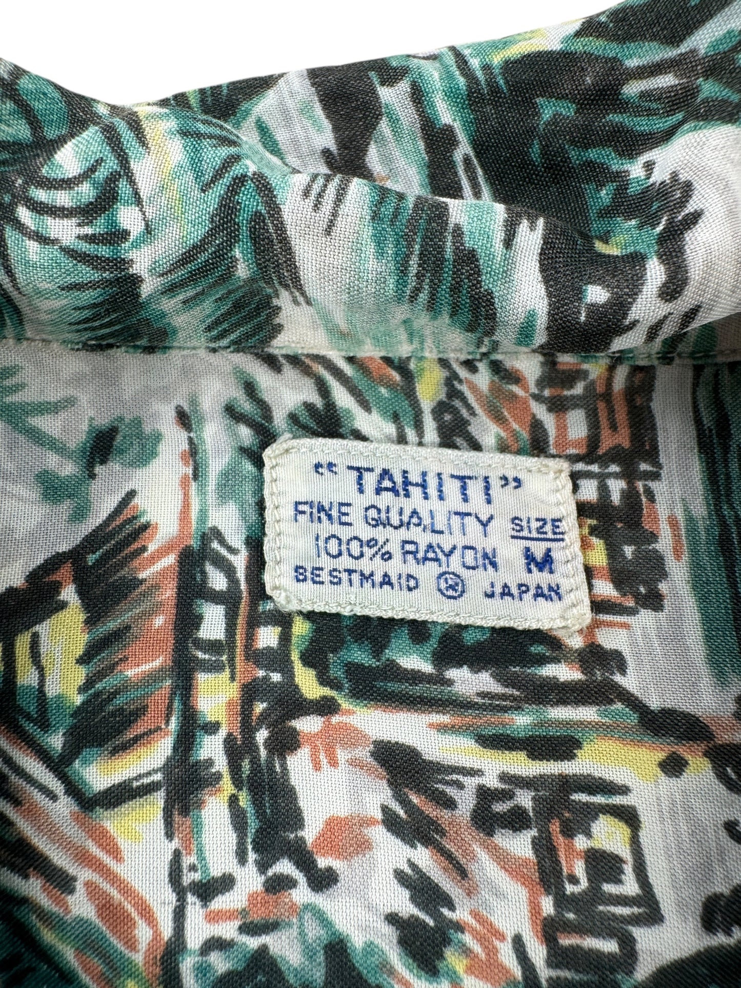 Tag on Vintage Tahiti Brand Rayon Aloha Shirt SZ M
