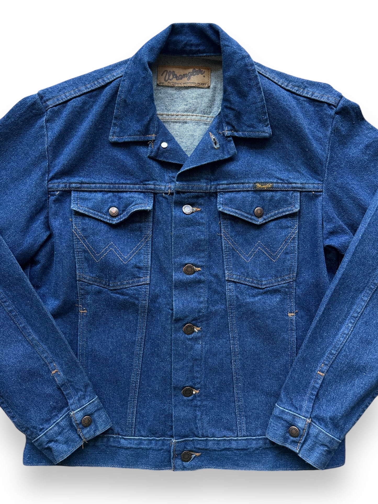 front close up of Vintage Wrangler M-159 Denim Jacket SZ M