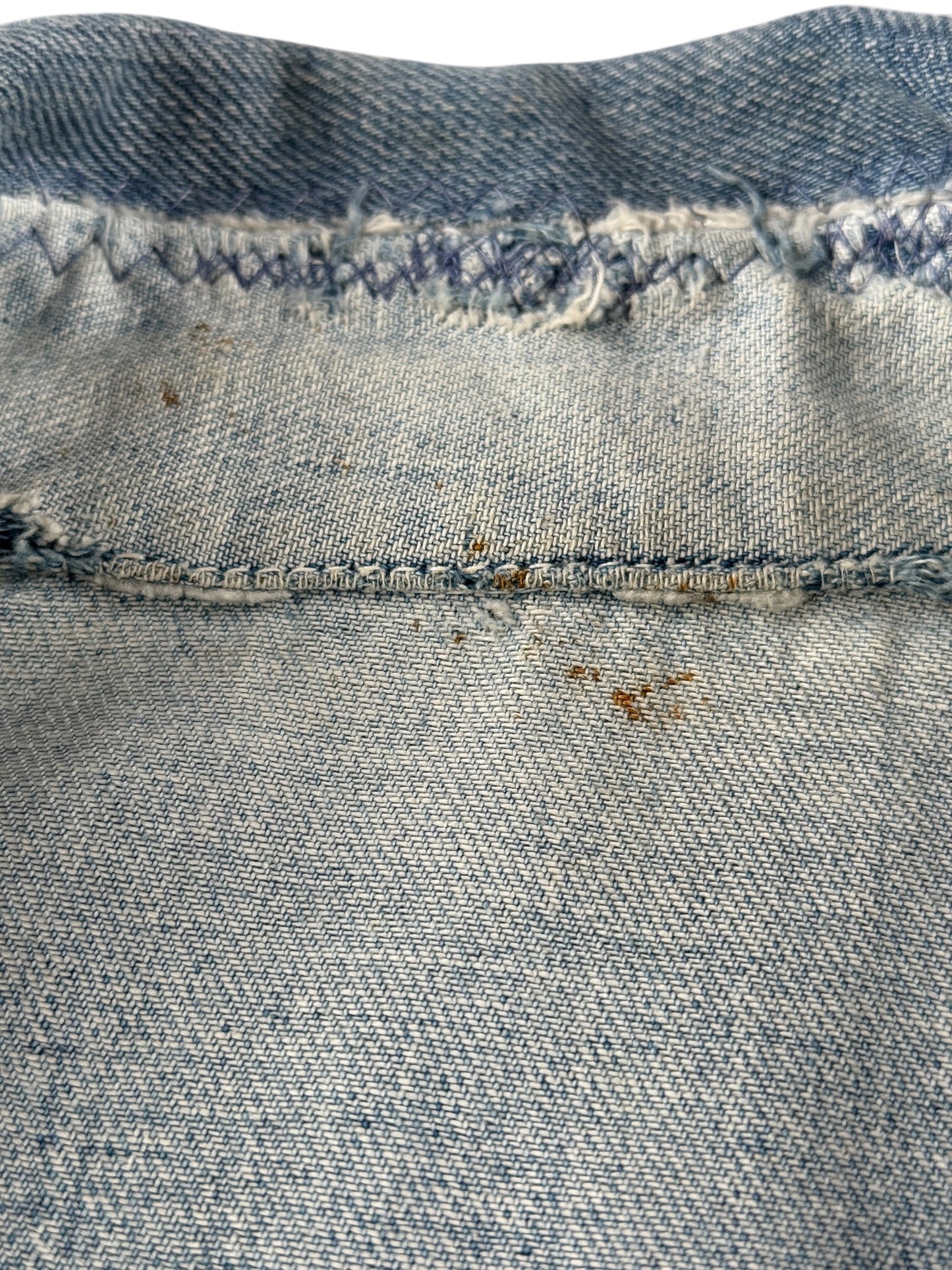 Cut tags on Vintage 70s Two Tone Denim Chore Jacket SZ S
