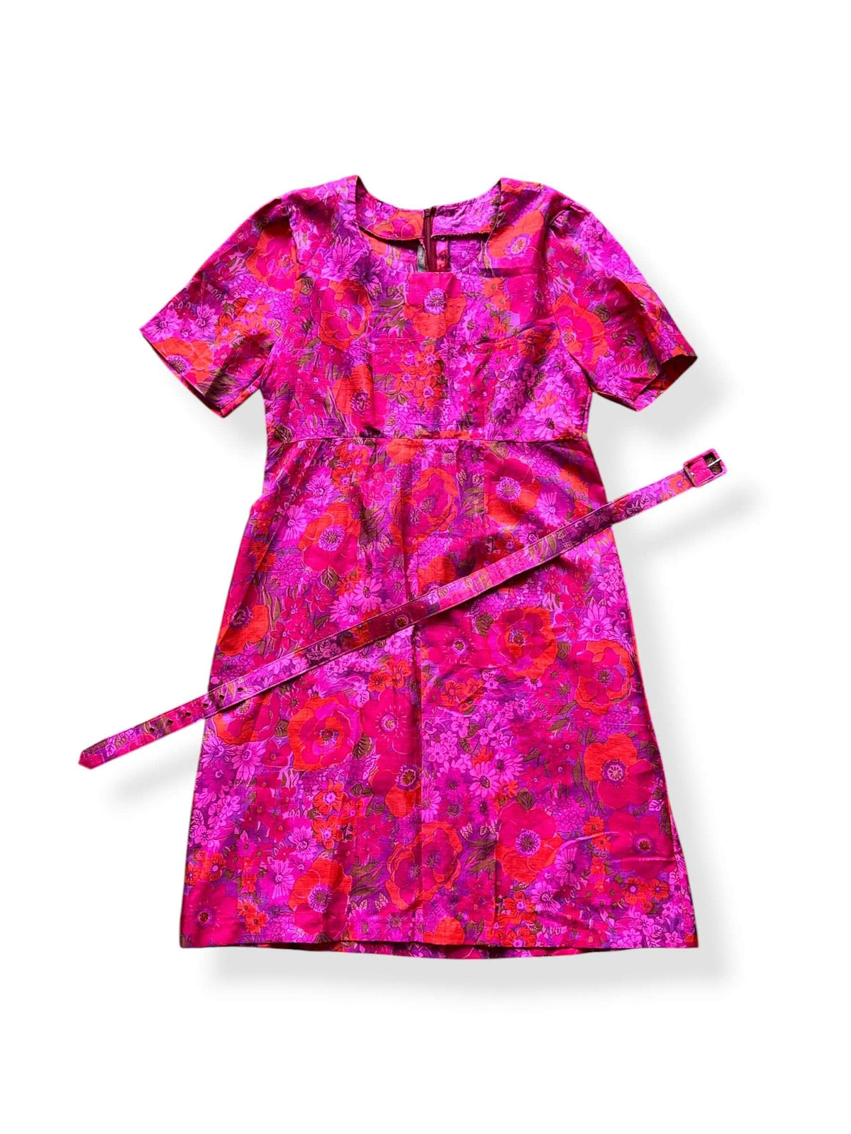 Front of Vintage 1960s Pink Floral Silk Dress