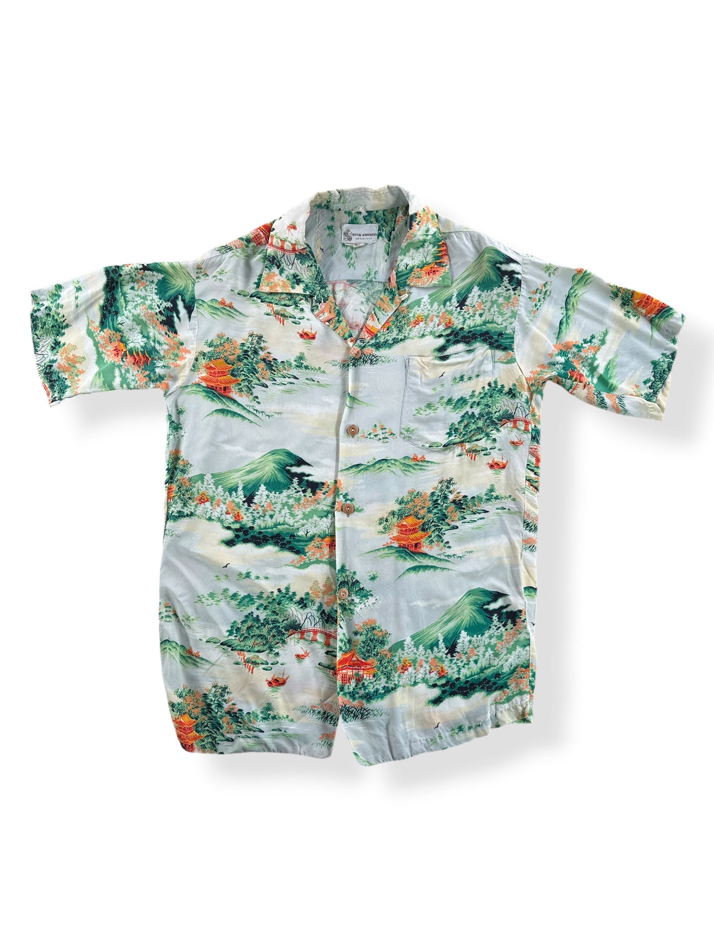Front of Vintage 50s Loop Collar Aloha Shirt SZ M