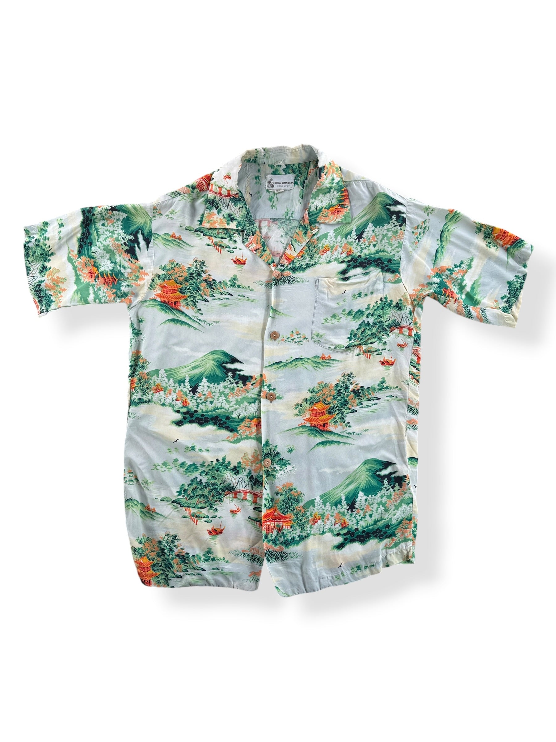 Front of Vintage 50s Loop Collar Aloha Shirt SZ M
