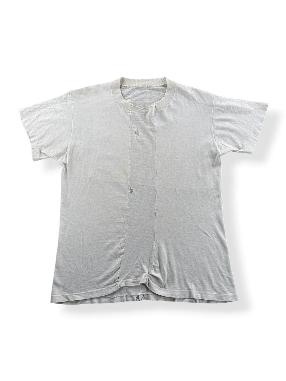 Front of Vintage Heavily Repaired Blank White Tee SZ M