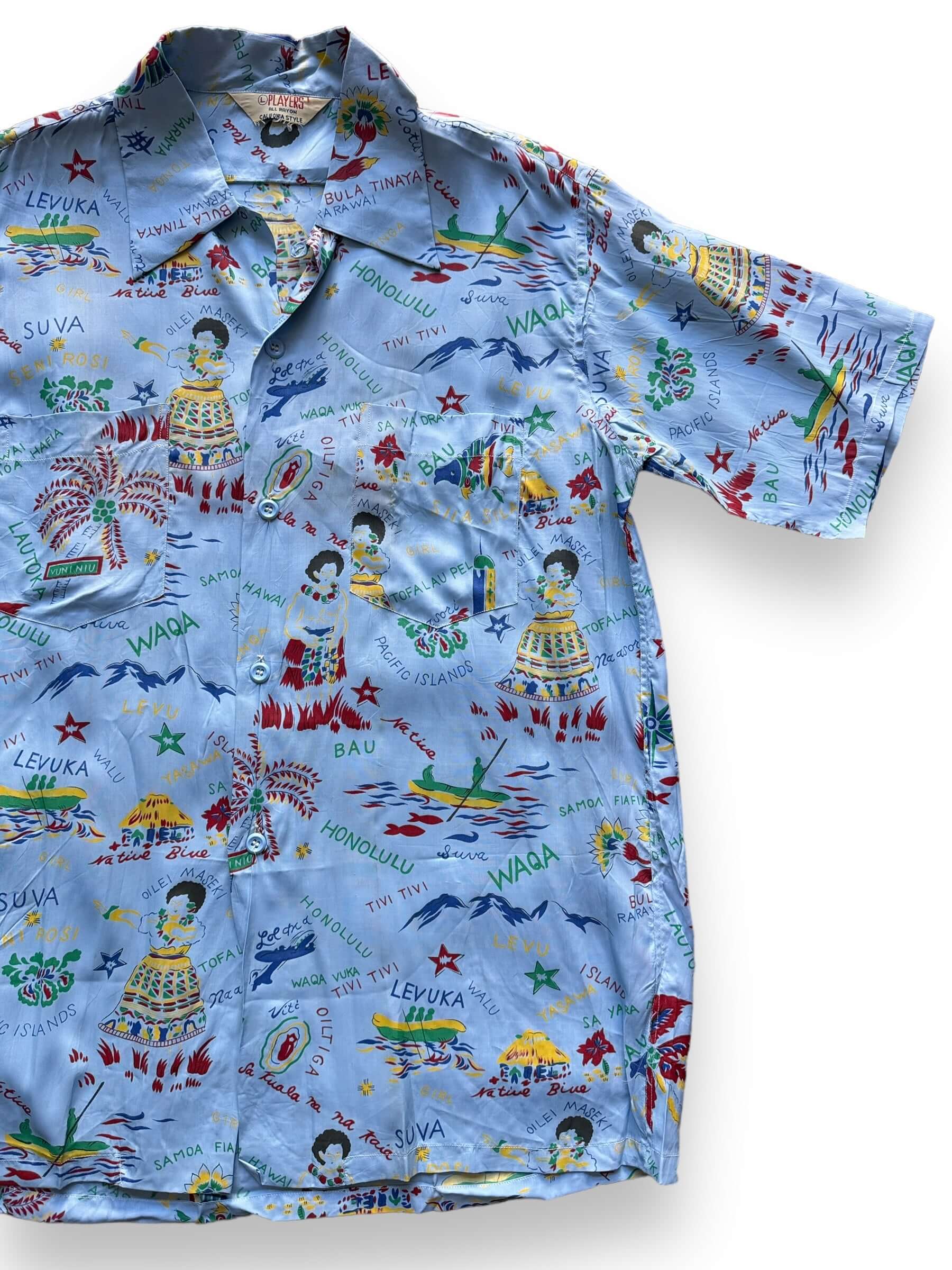 front left of Vintage NOS Players Rayon Aloha Shirt SZ L