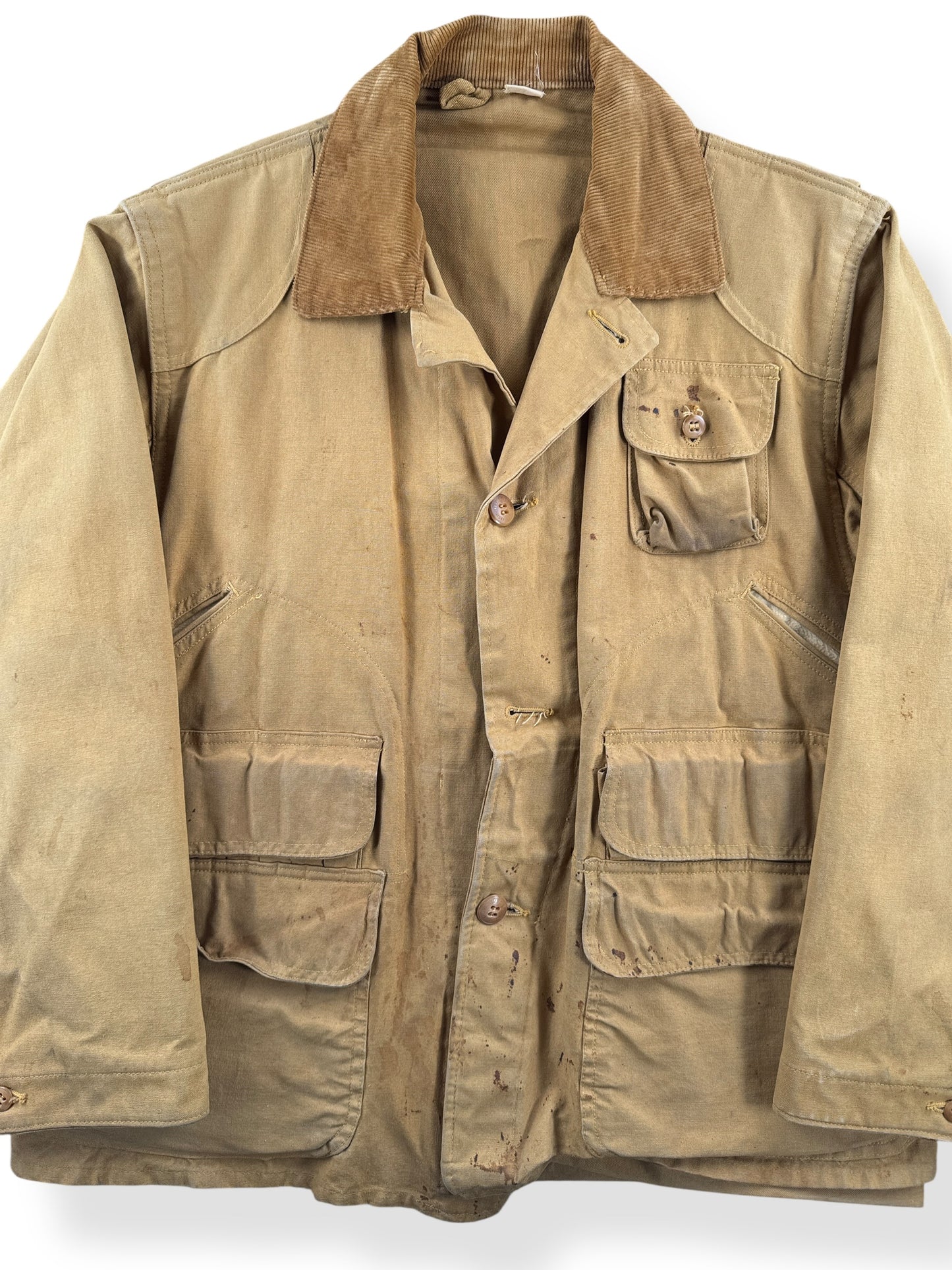 Front Close Up of Vintage Bone Dry by Red Head Hunting Jacket SZ L
