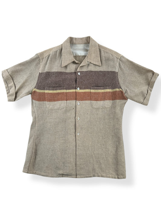 Front of Vintage Loop Collar Feedsack-esque Short Sleeve Shirt SZ L AS IS