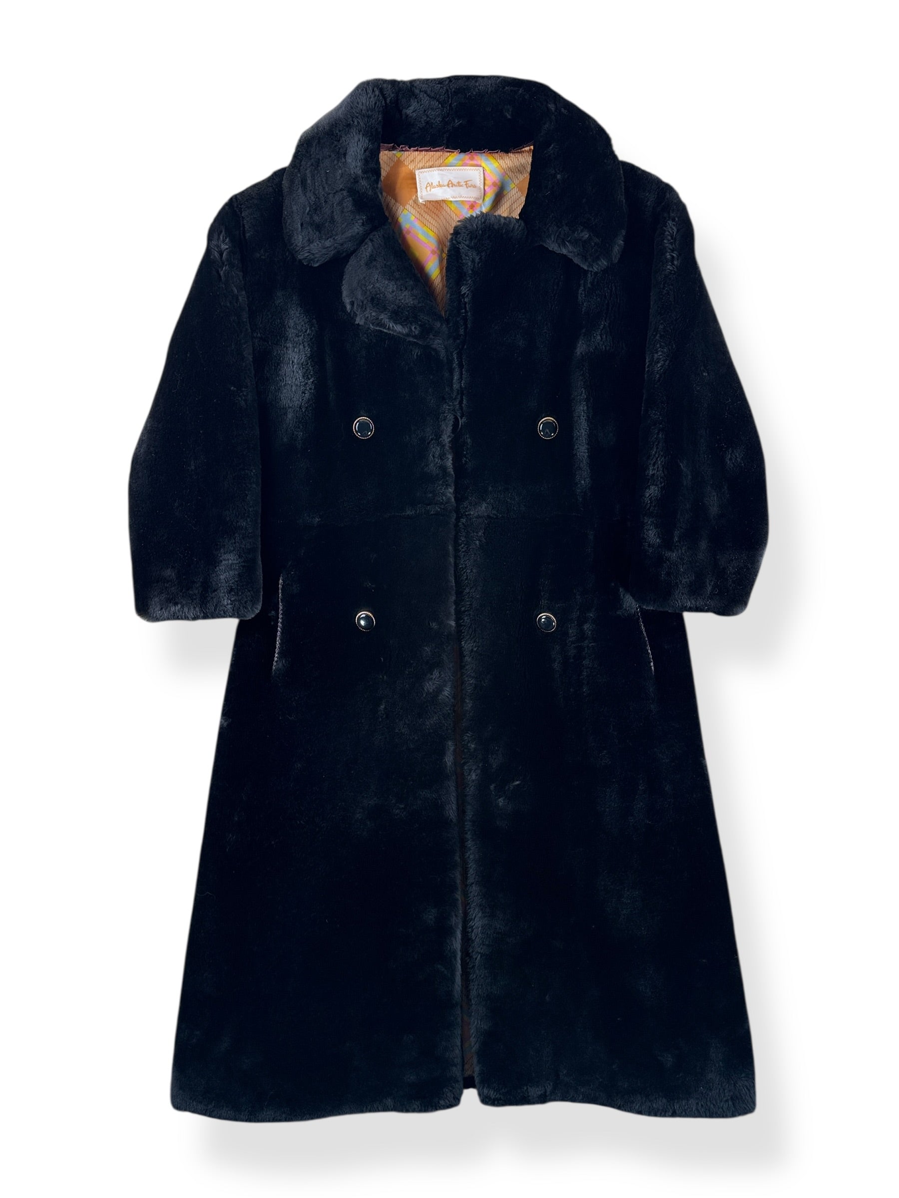 Front of Vintage 60s Alaska Arctic Furs Faux Fur Coat SZ L