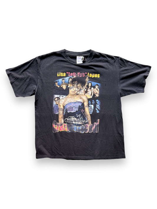 Front View of Vintage Lisa "Left-Eye" Lopez TLC Memorial Rap Tee SZ XL