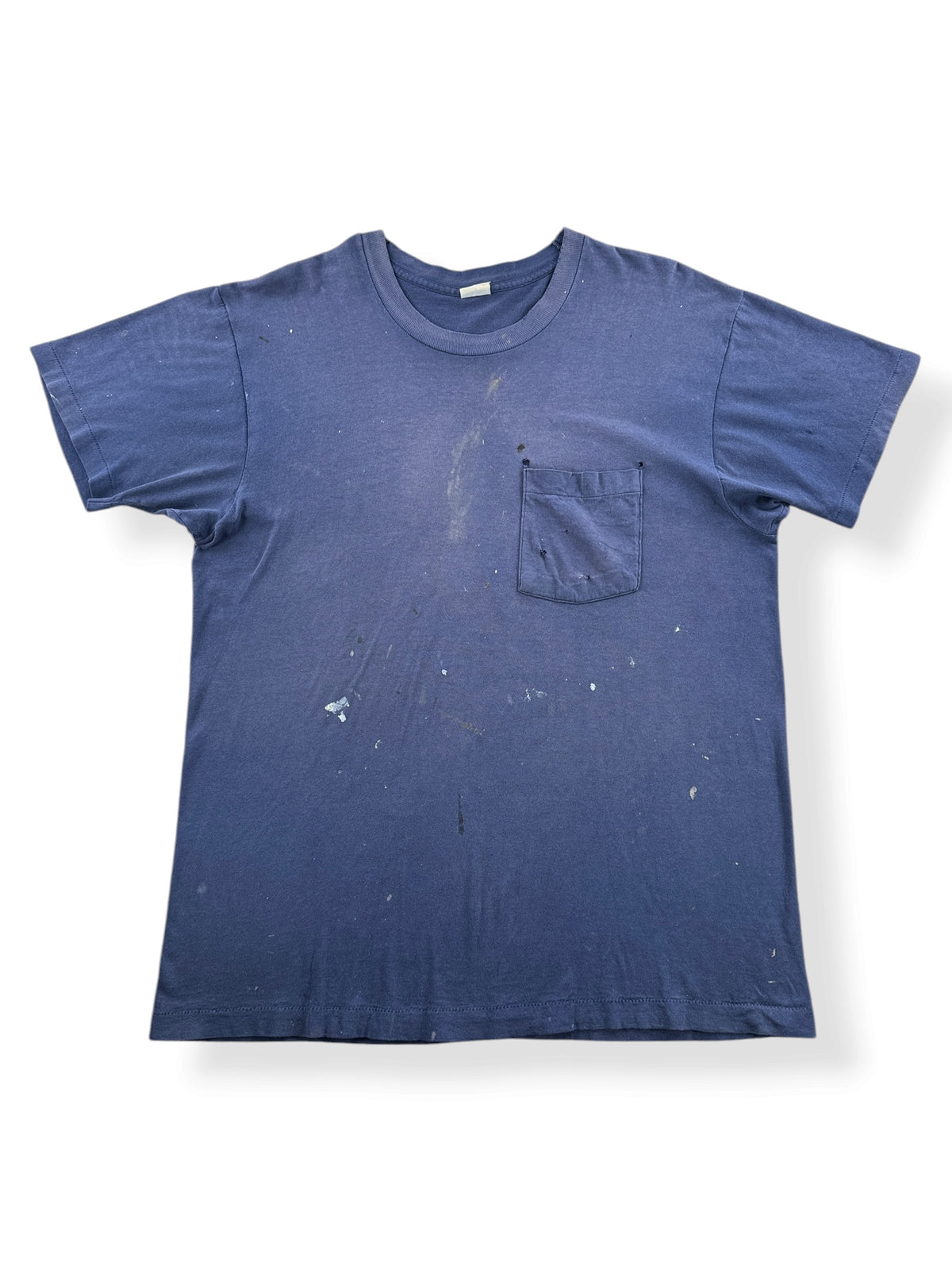 Front of Vintage Distressed Navy Blue Pocket Tee SZ L