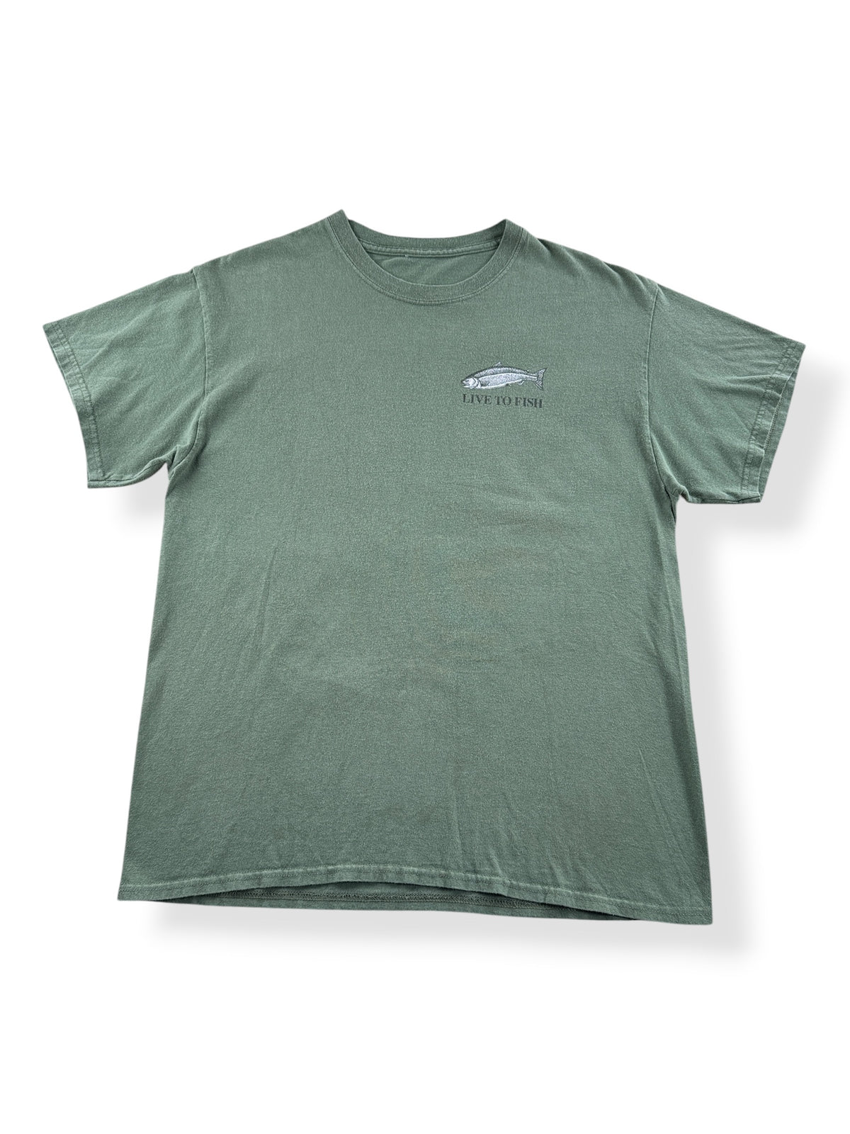 Front of Y2K Ray Roll Live To Fish Tee SZ L