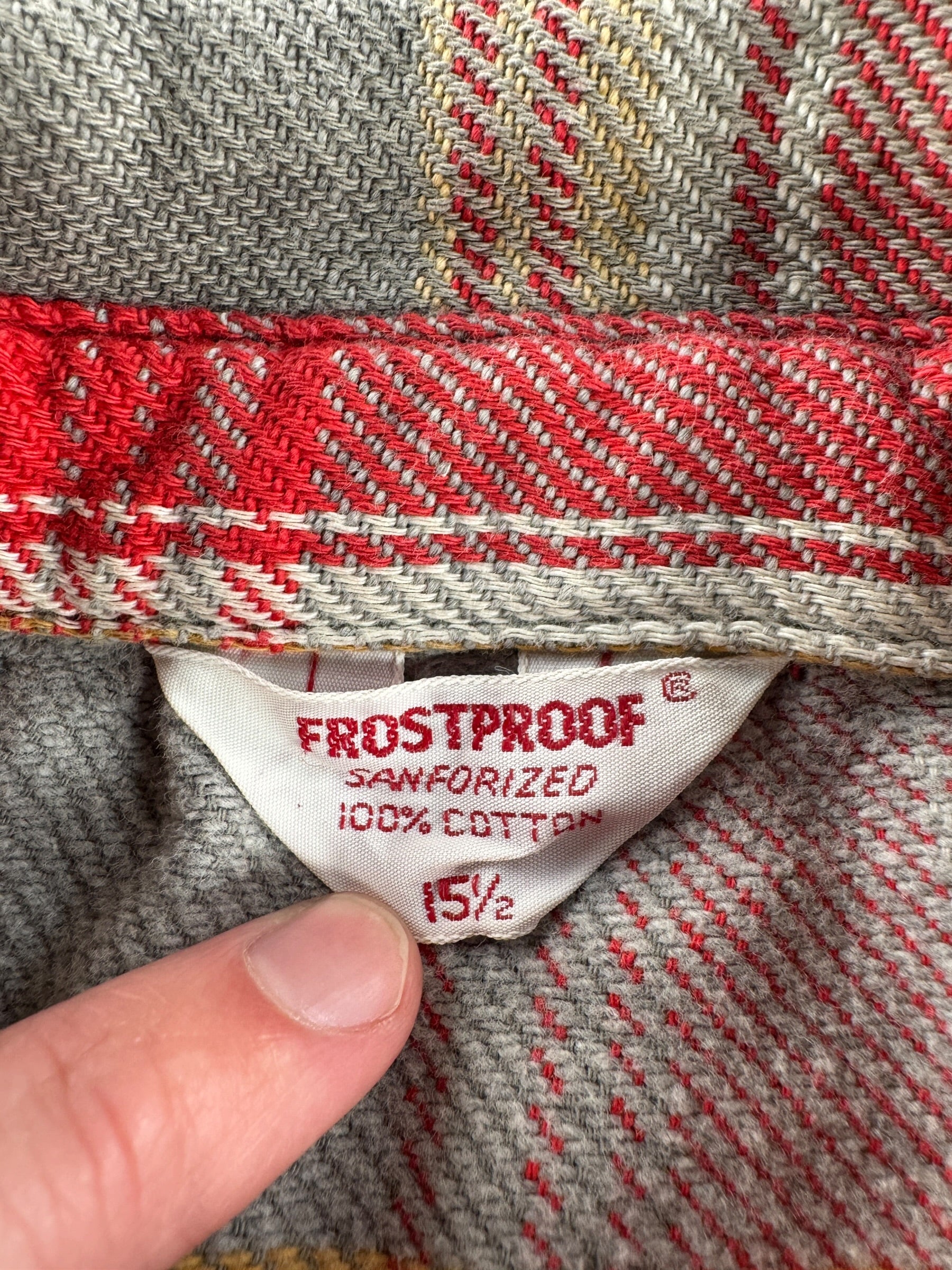 Tag on Vintage Frostproof Cotton Flannel SZ 15 1/2 (Fits S)