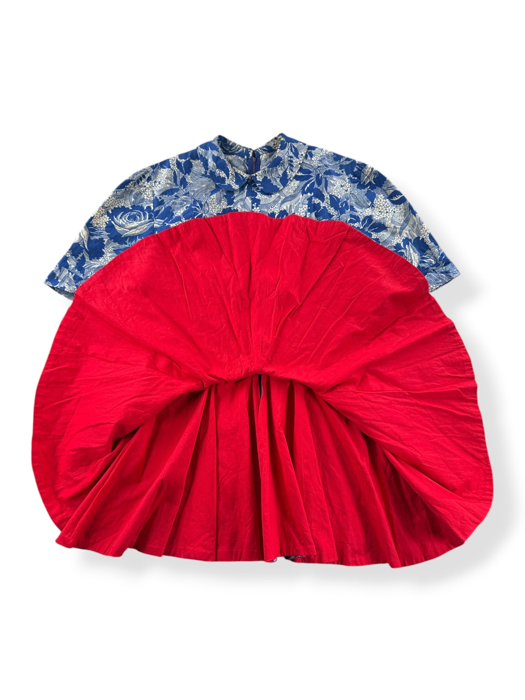 Red lining on the inside of Vintage Blue Floral Cotton Micro Mini SZ S/M