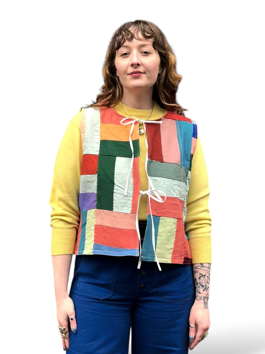 Front of Archive Craft X Barn Owl Vintage Quilt Tie Tank SZ L