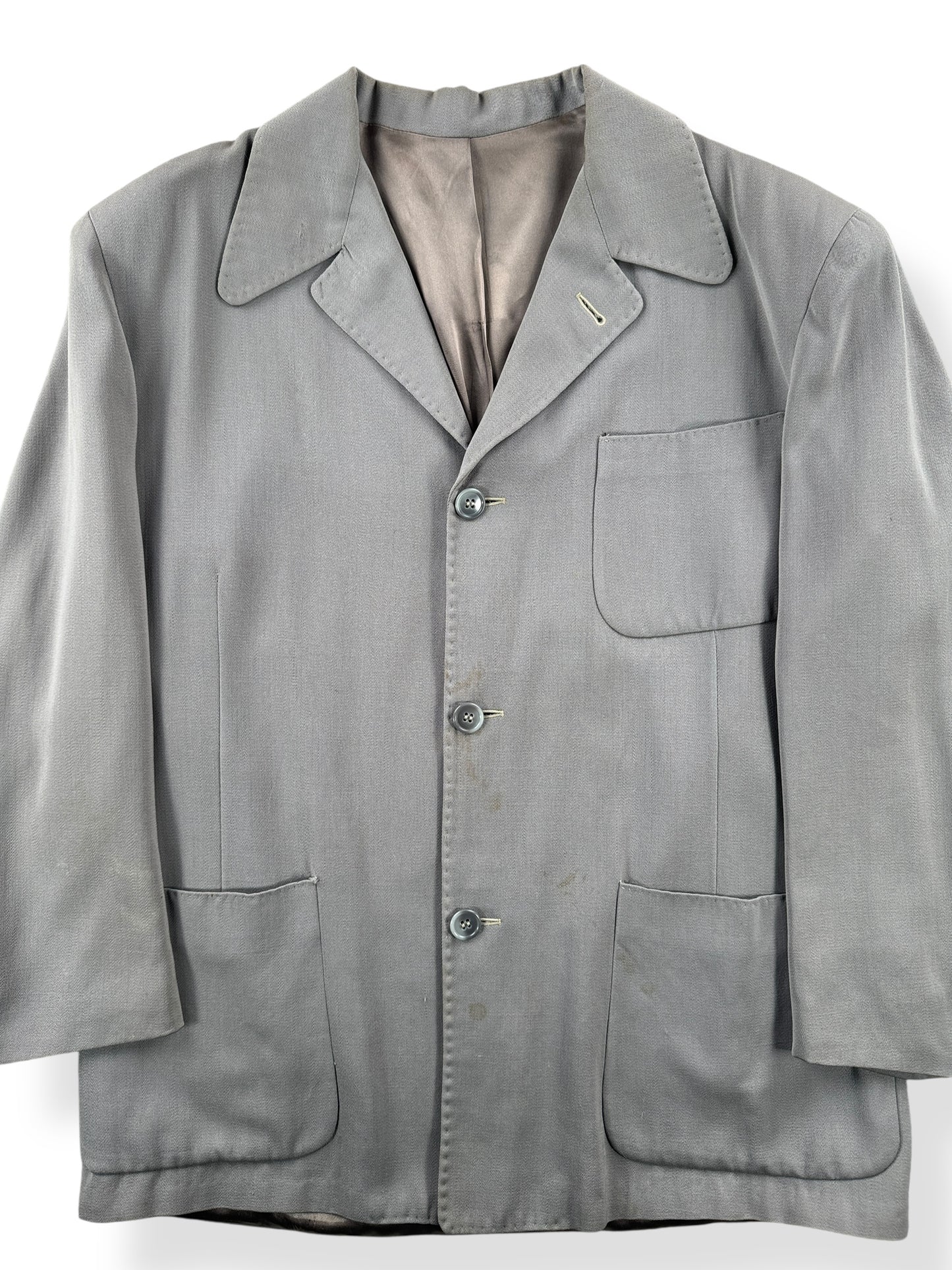 Front Close Up of Vintage Grey Gabardine Jacket with Contrast Stitching SZ L