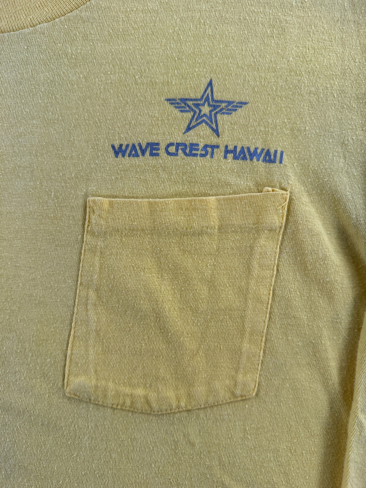 Pocket and front graphic on Vintage Wave Crest Hawaii LS Tee SZ M