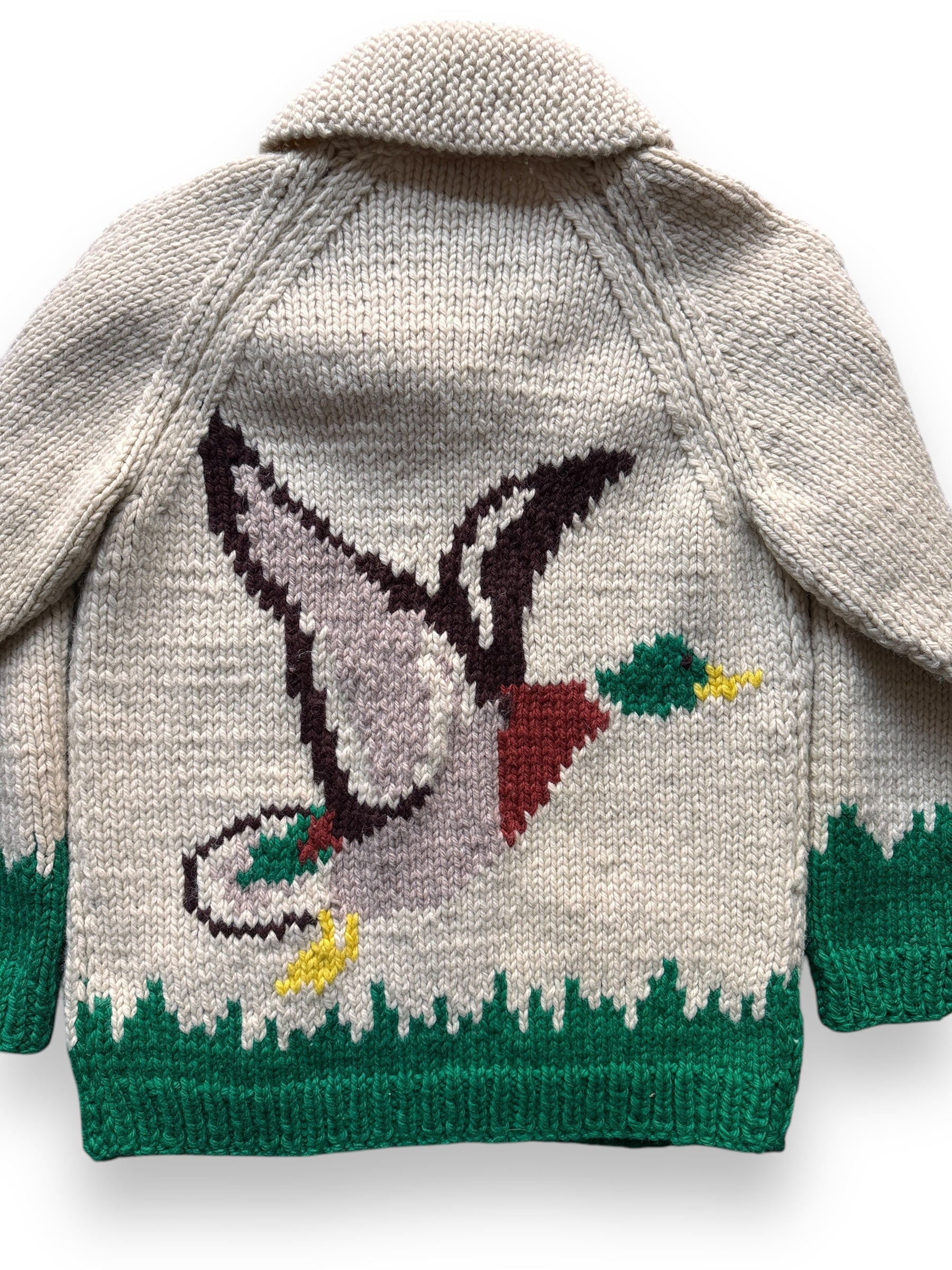 Rear Detail on Vintage Duck Themed Cowichan Style Sweater SZ M