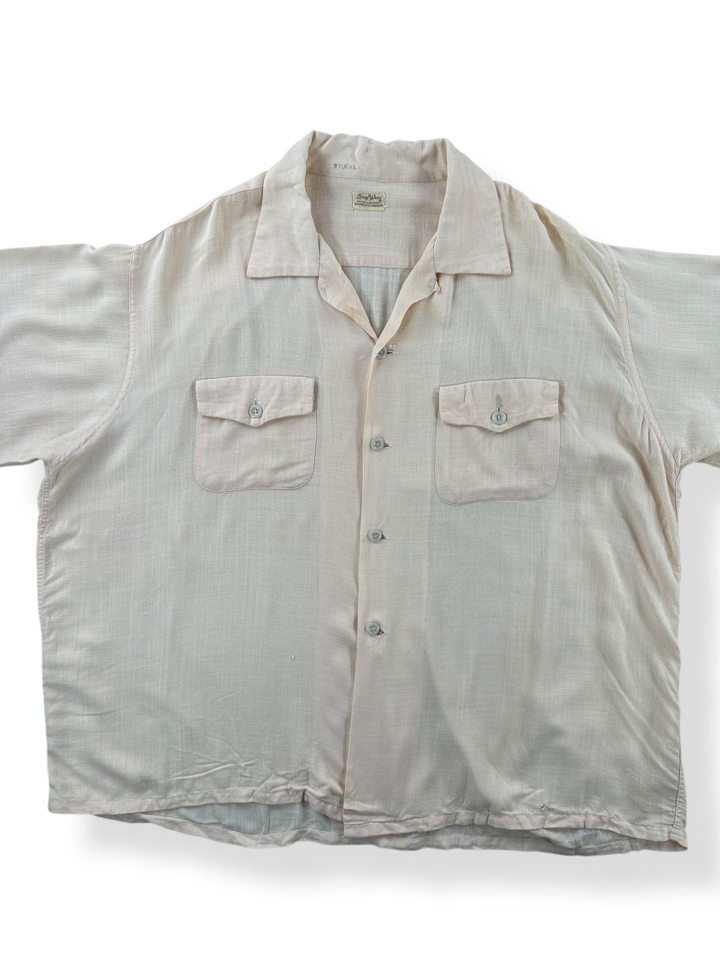 Front Close Up of Vintage Long Wear Short Sleeve Loop Collar Shirt SZ XL