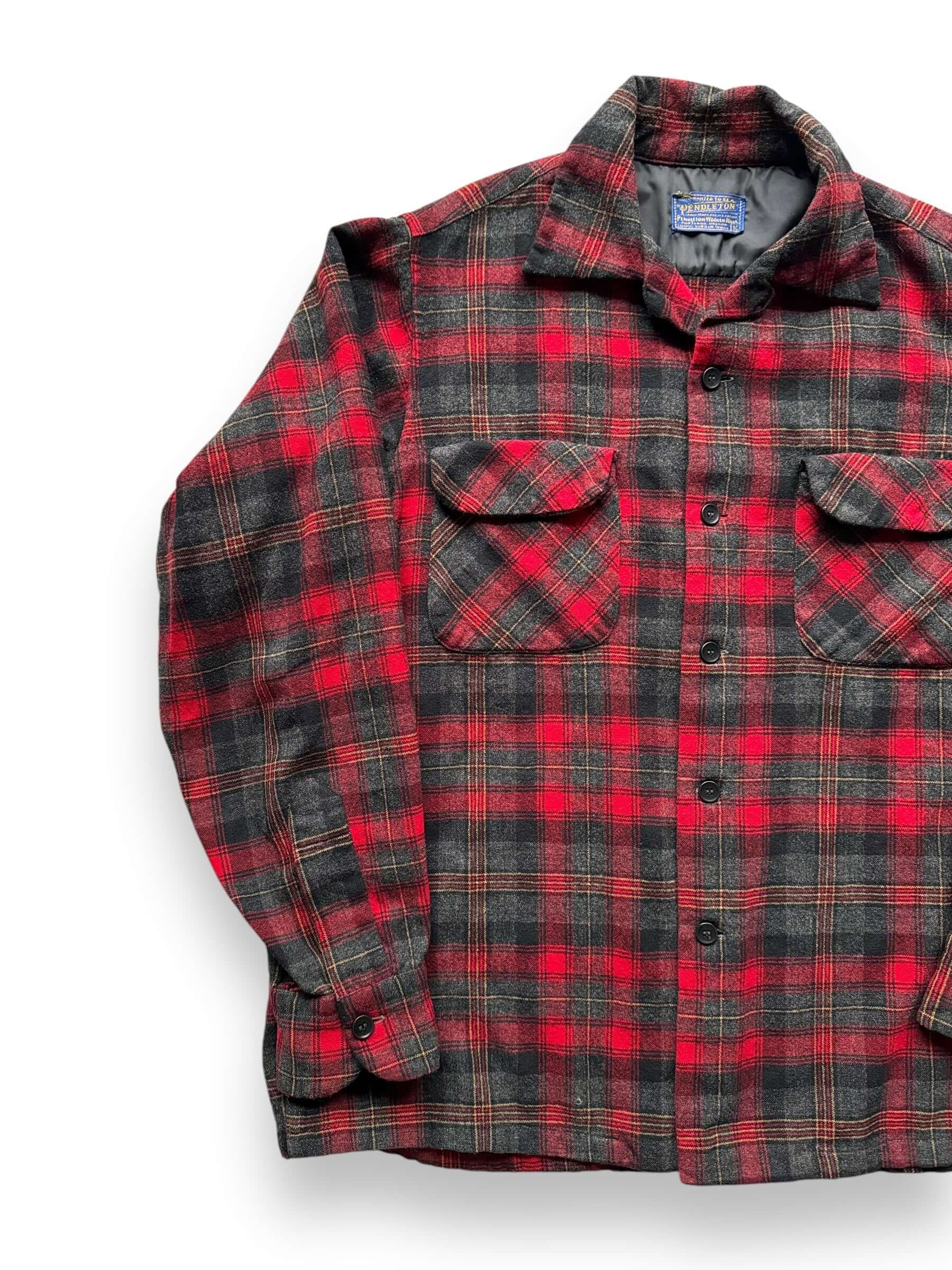 front right of Vintage Pendleton Red/Grey Plaid Board Shirt SZ M