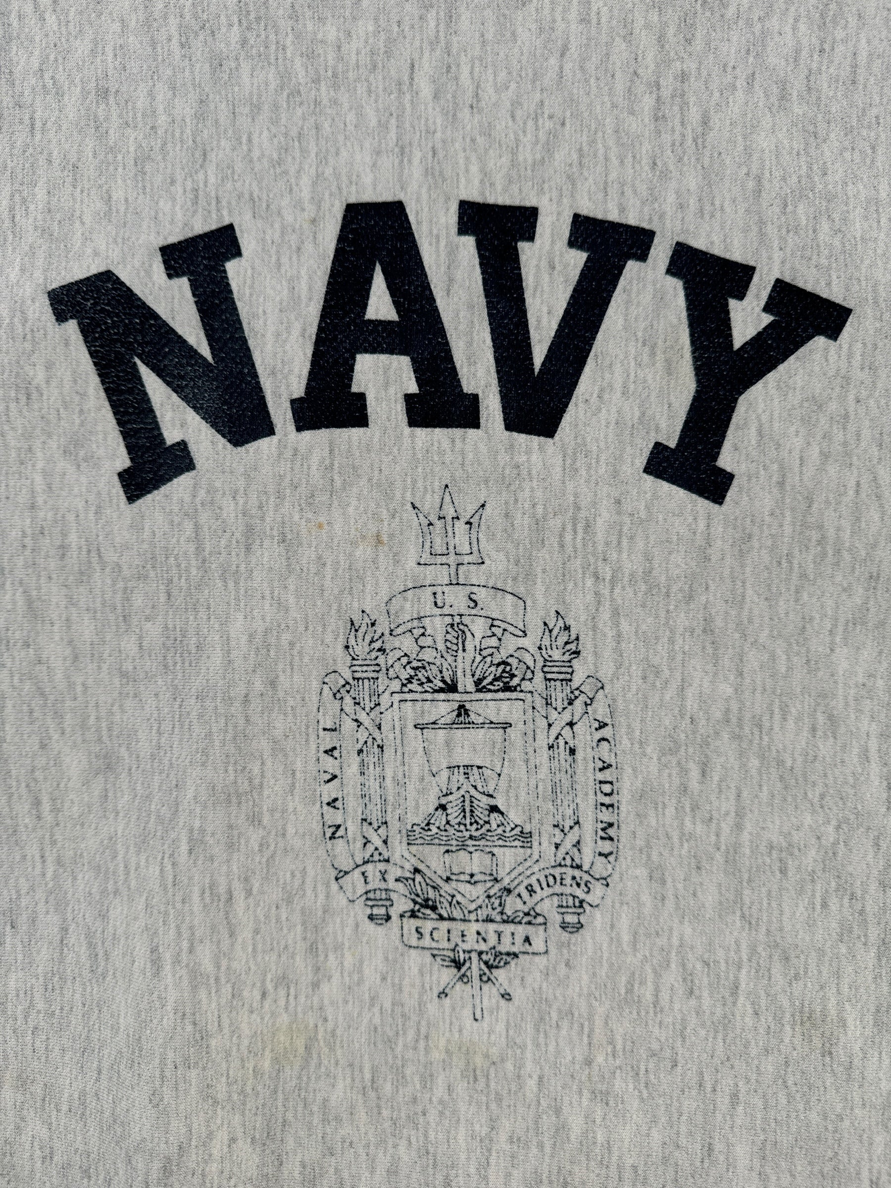 Front Graphic of Vintage Navy Reverse Weave Crewneck SZ XL