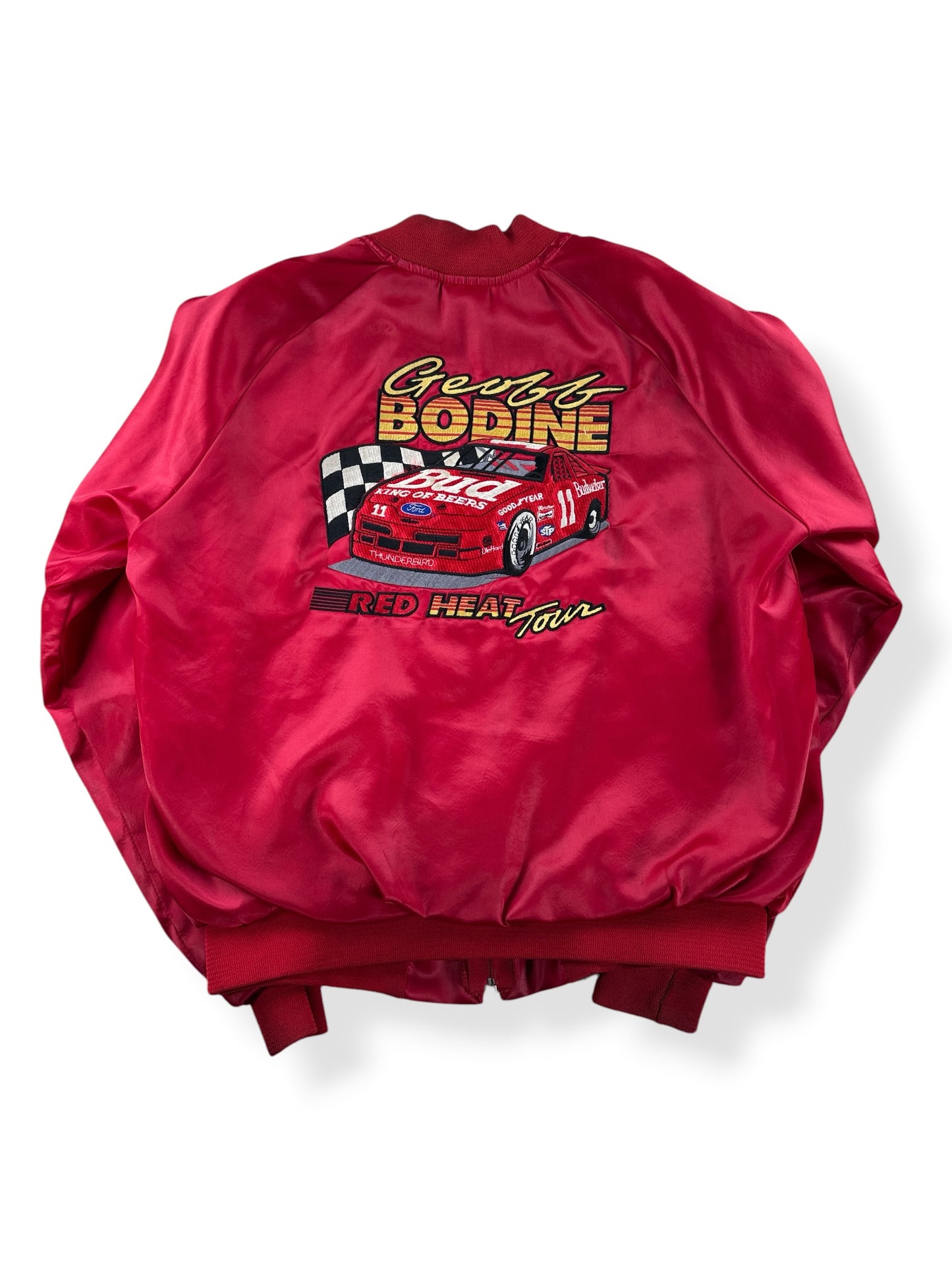 Back of Vintage Geoff Bodine Team Budweiser Nylon Jacket SZ S - AS IS