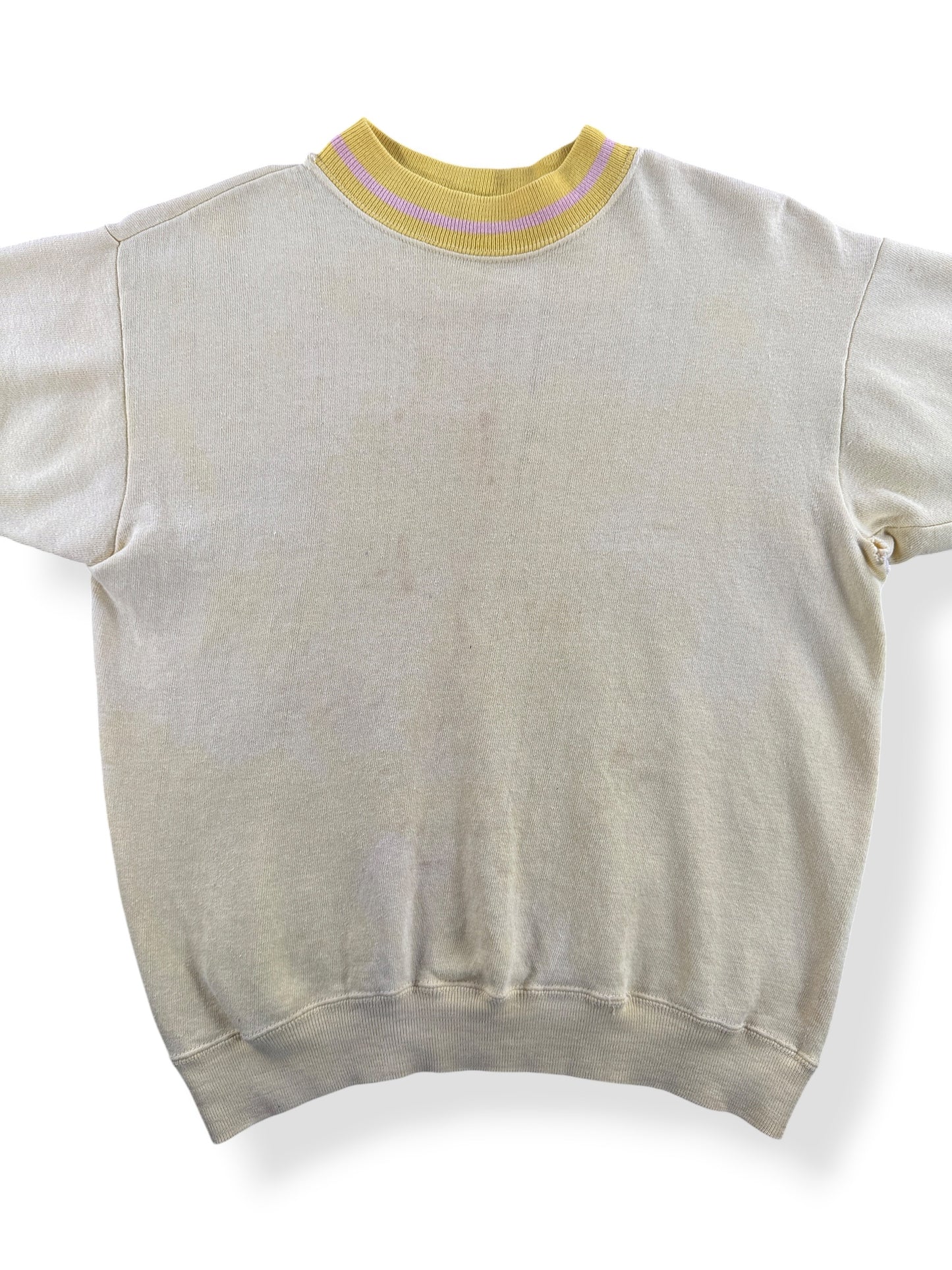 Close-up of Vintage 60s Yellow Short Sleeve Crewneck SZ S