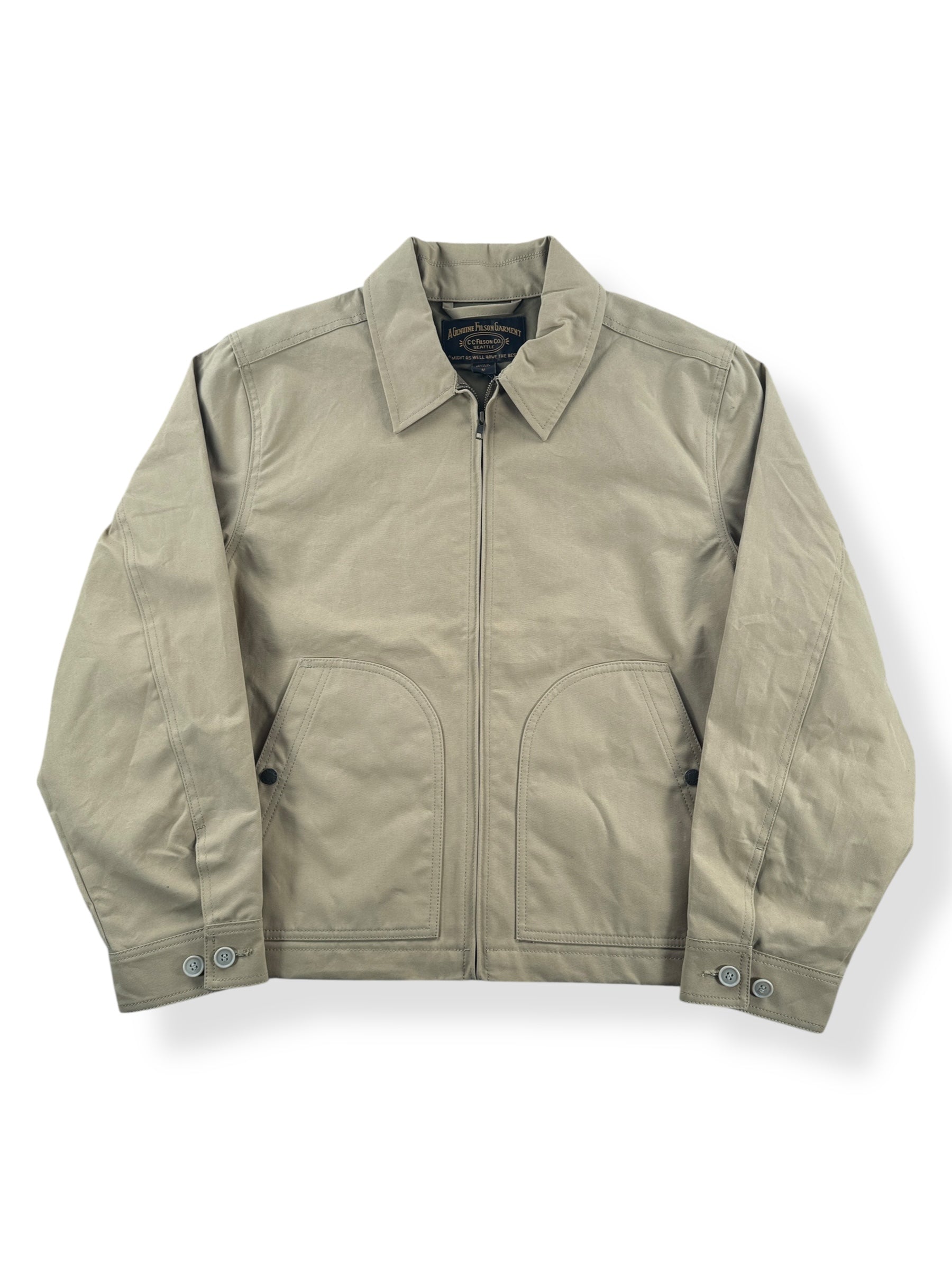 Front of NWT Tan Filson Ranger Crewman Jacket SZ M