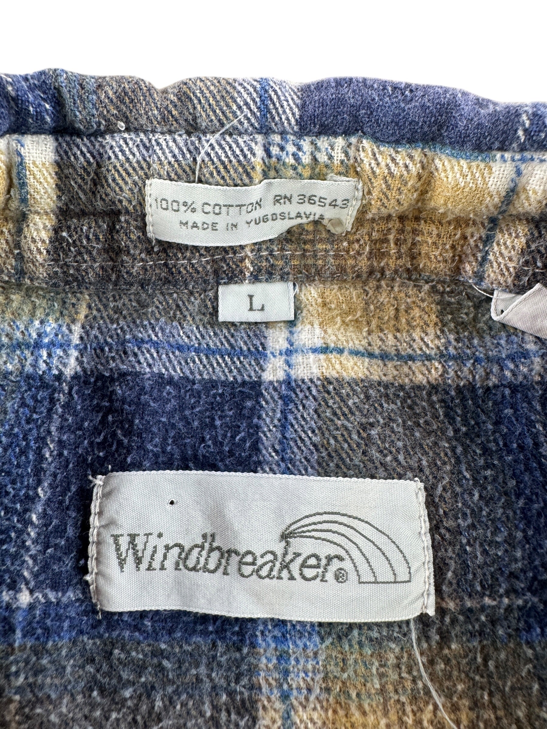 Label on Vintage 70’s Shadow Plaid Printed Cotton Flannel Shirt SZ L