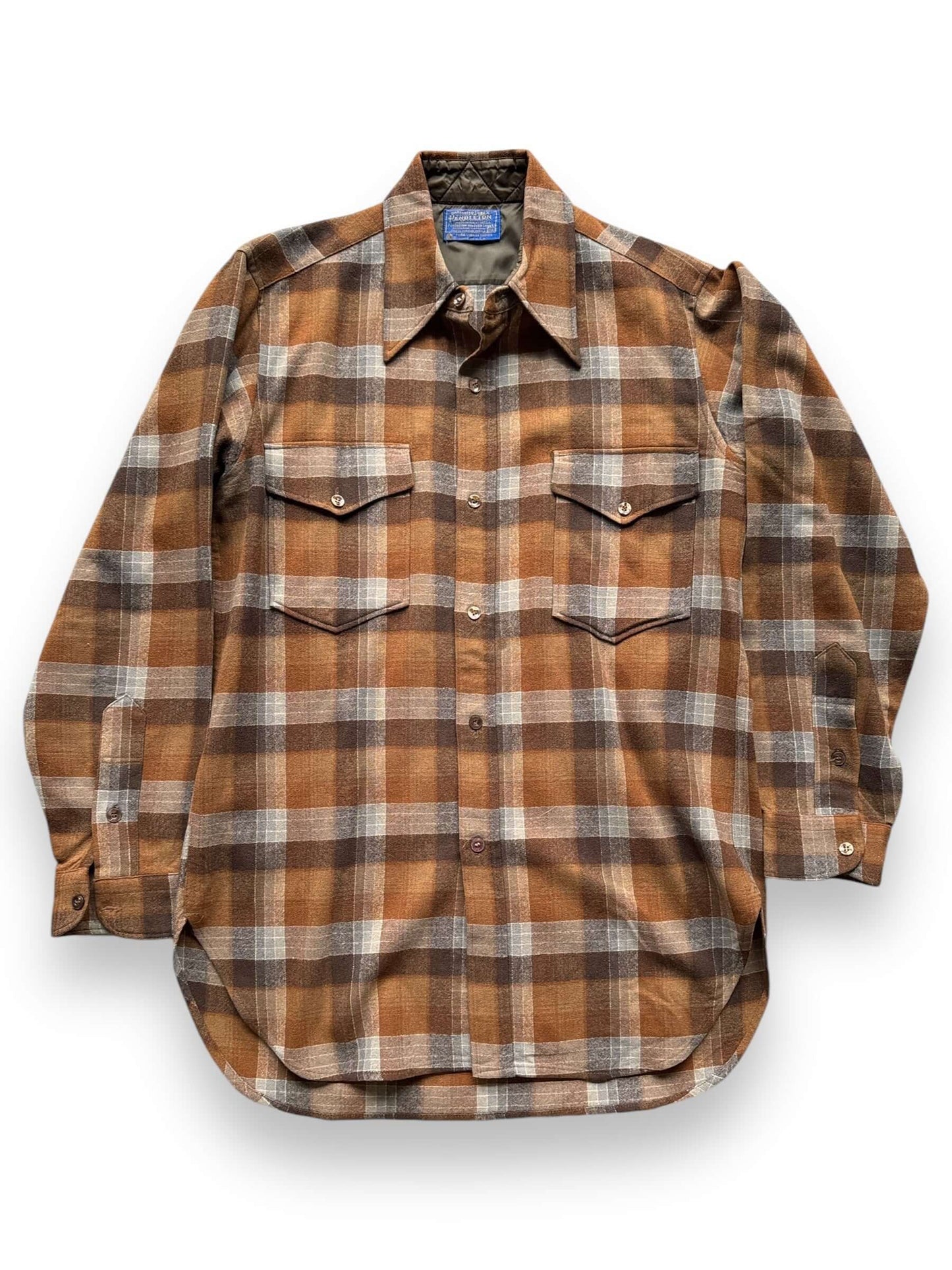 front of Vintage Pendleton Earthtone Flannel SZ 15 (M)