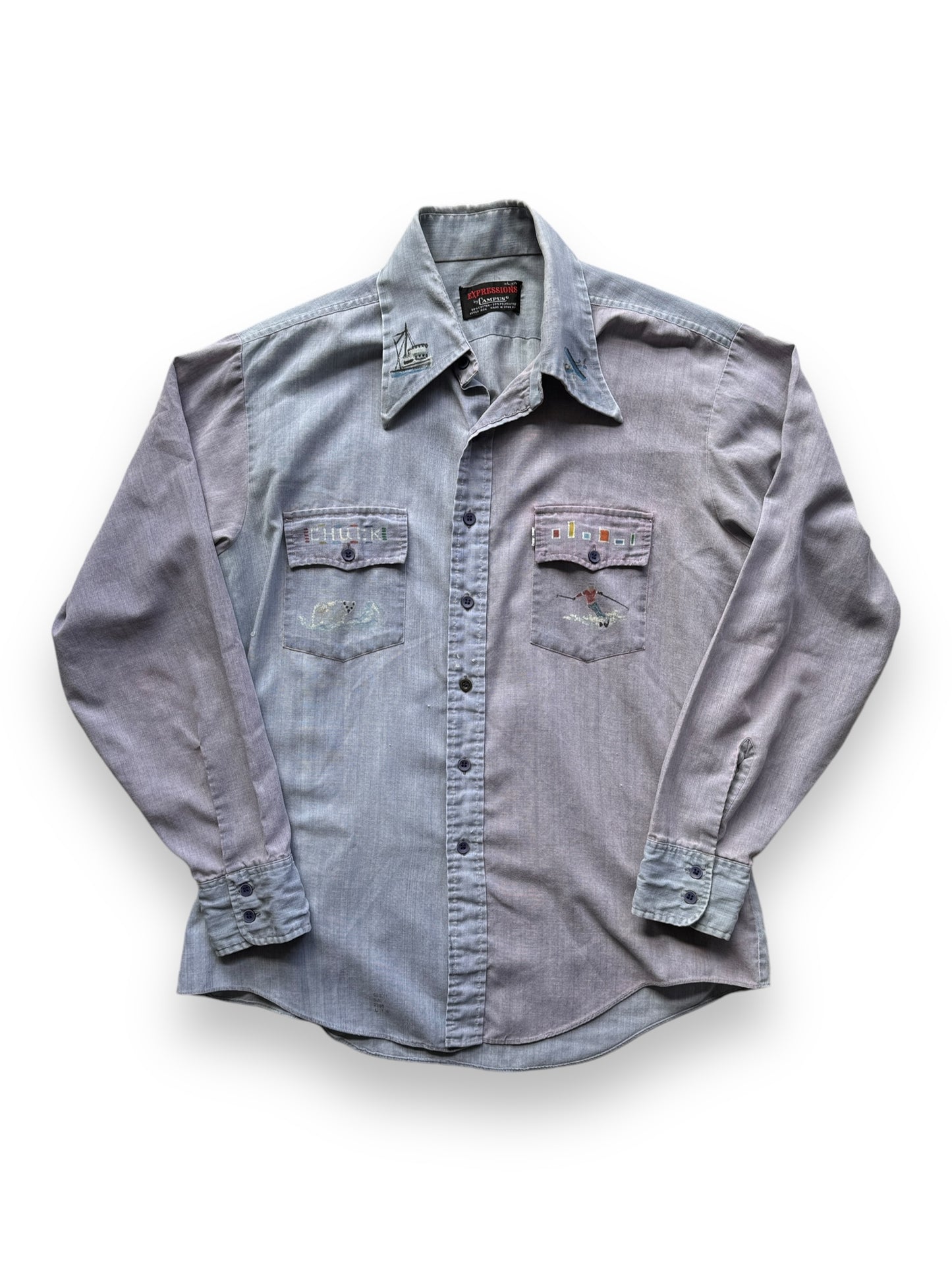 front of Vintage Handpainted Alaskan Chambray Shirt SZ L