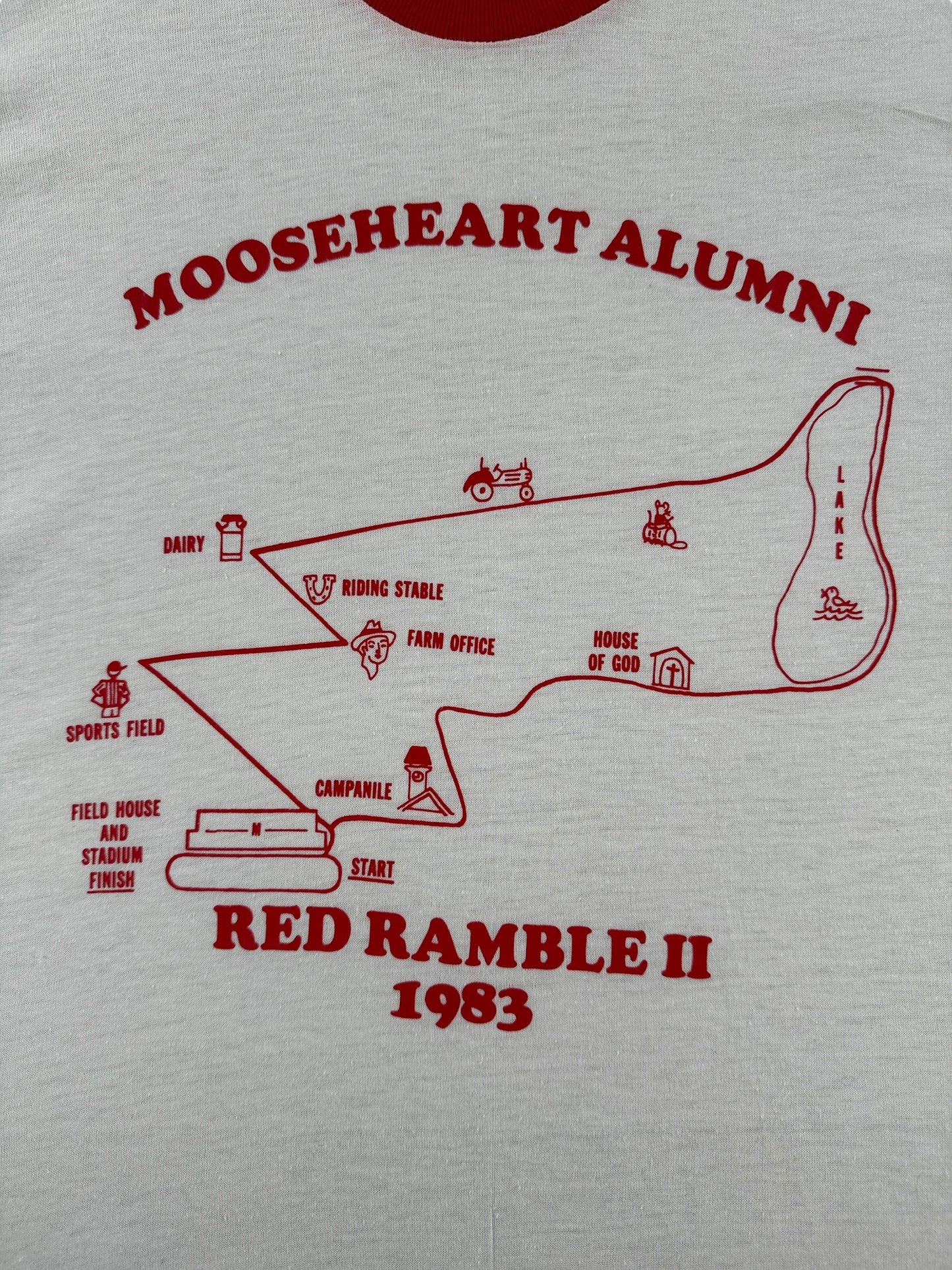 Front Graphic of Vintage Moose Heart Running Ringer Tee SZ M