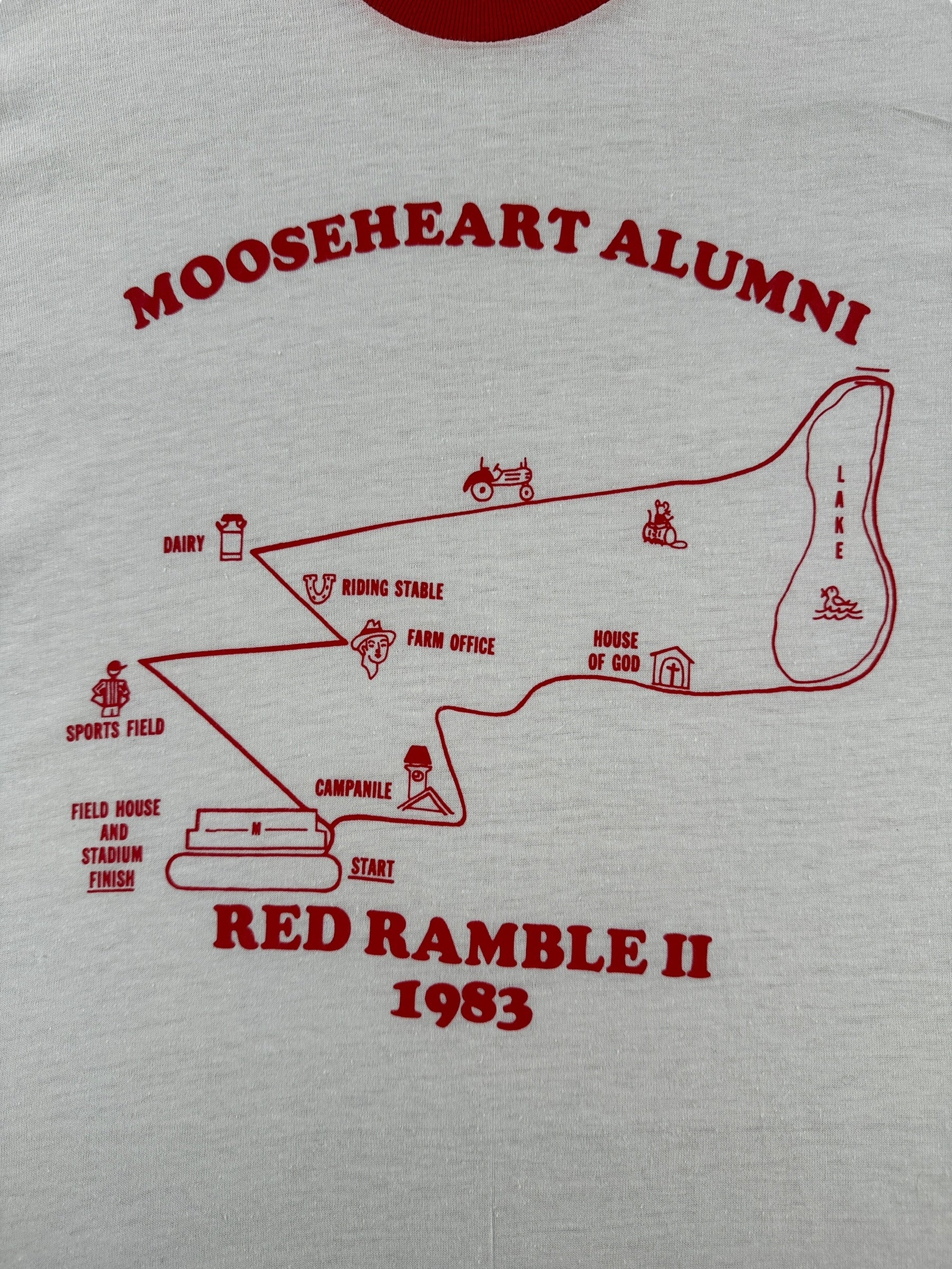 Front Graphic of Vintage Moose Heart Running Ringer Tee SZ M