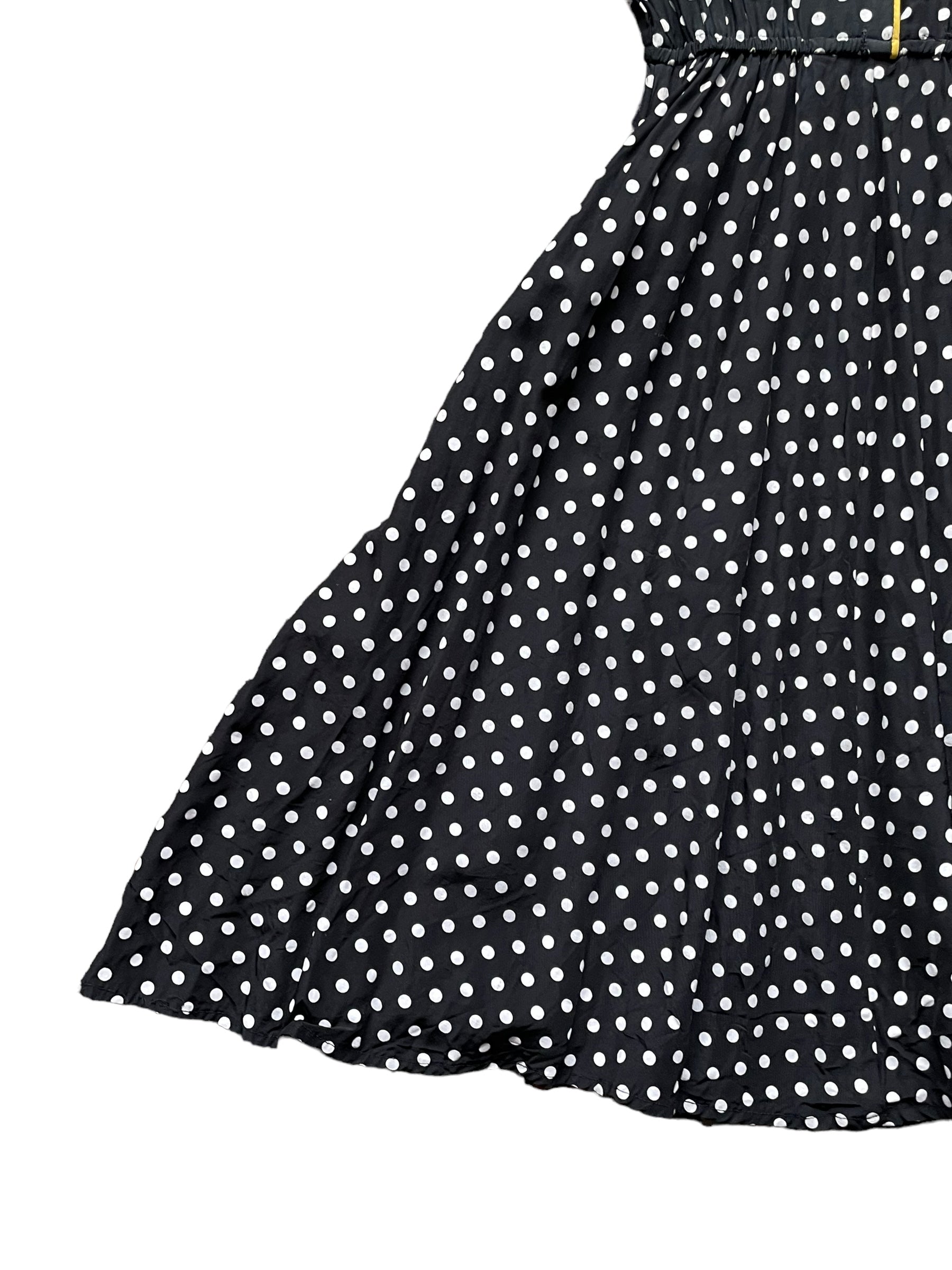 Front right side skirt view of Vintage 80s Does 40s Polka Dot Dress SZ M-L |  Barn Owl Vintage Dresses| Seattle Vintage Ladies Clothing