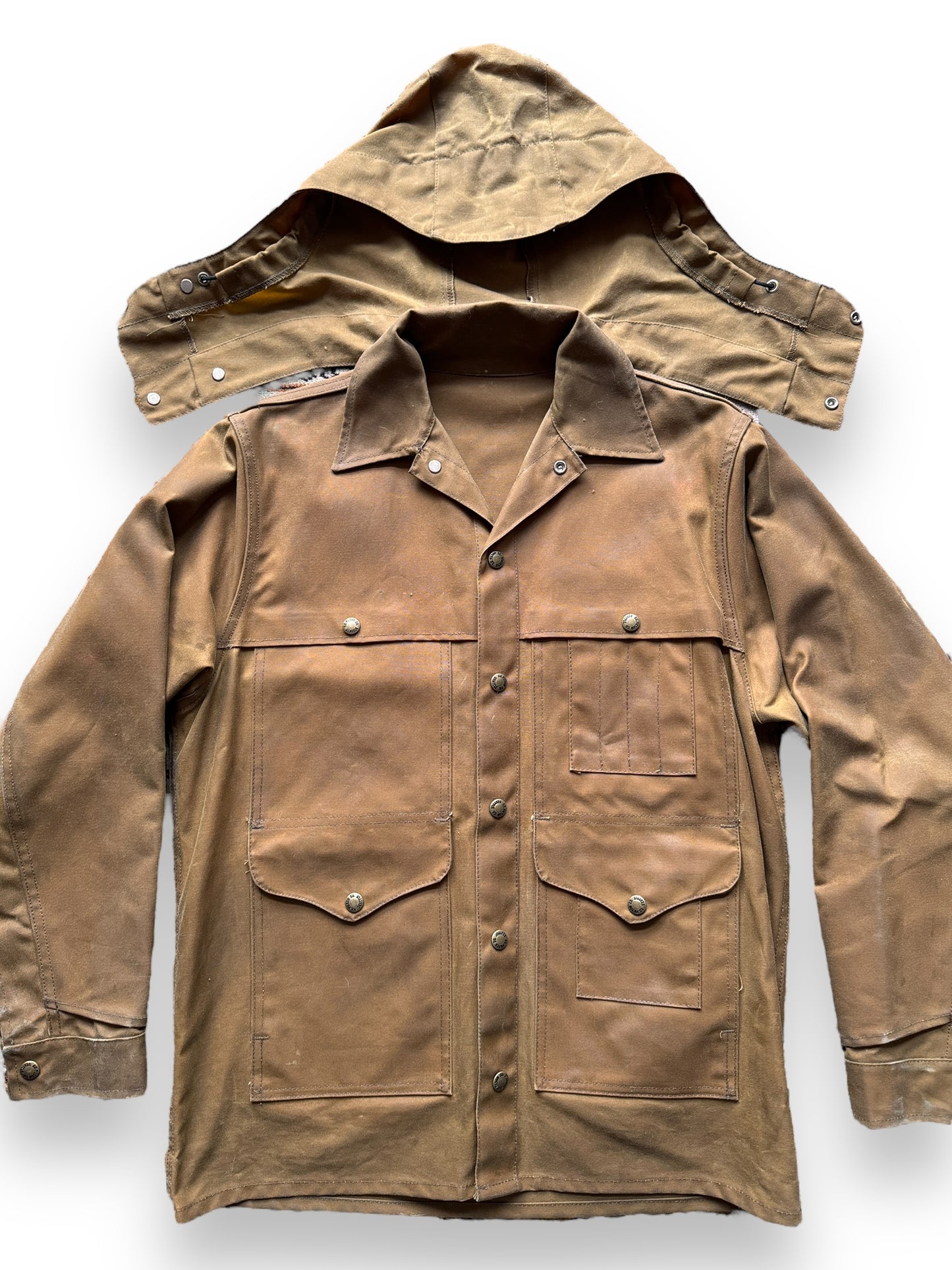 front close up of Filson Tin Cloth Cruiser with Detachable Hood SZ 38