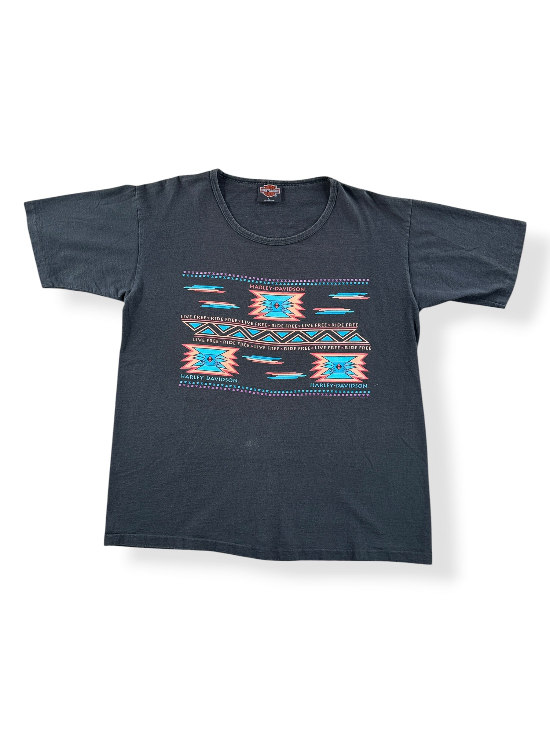 Front of Vintage Harley-Davidson Live Free Ride Free Tee SZ L