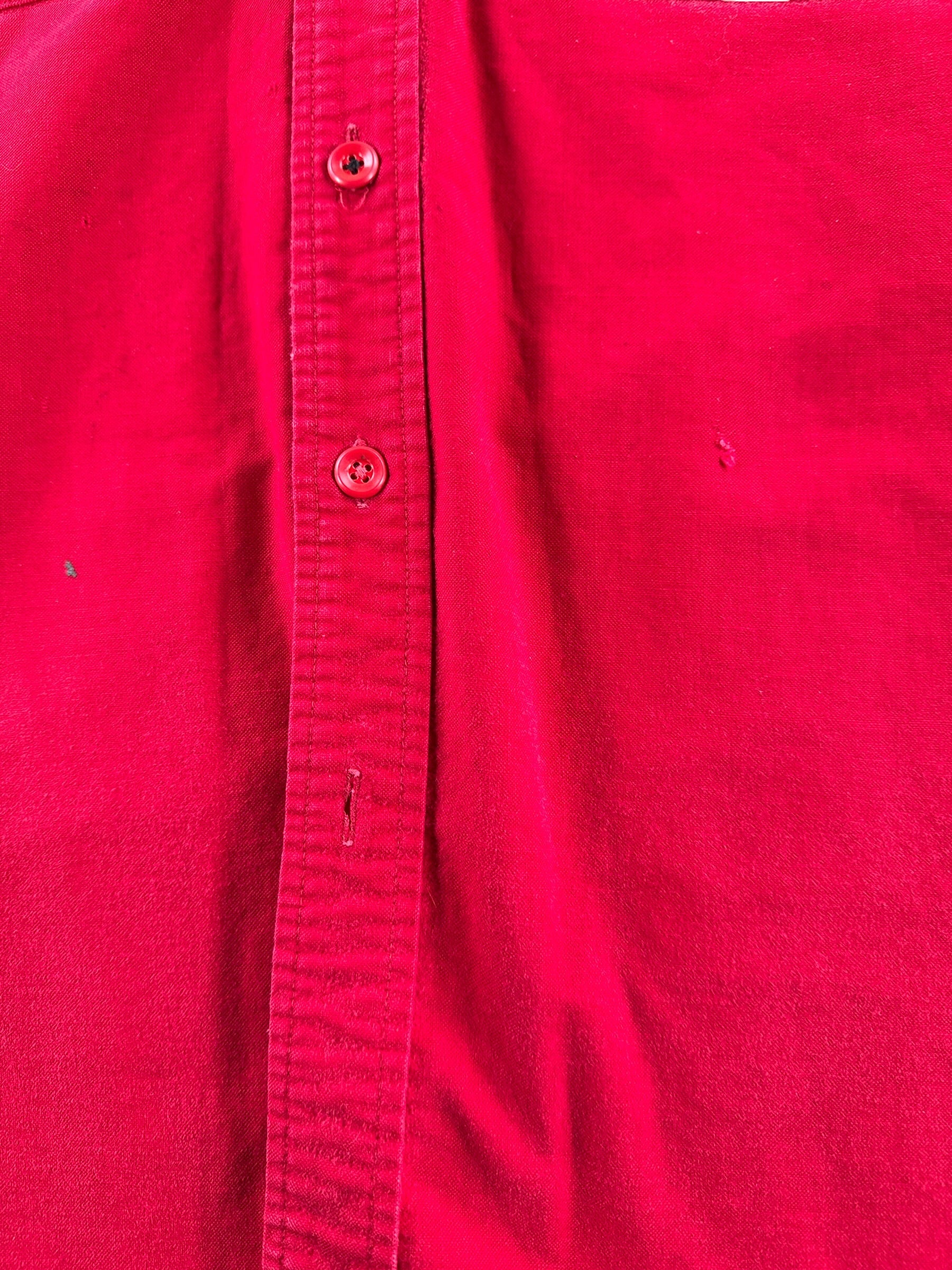 Wear and button missing picture of Vintage 1960s LL Bean Script Era Chamois Cloth Shirt