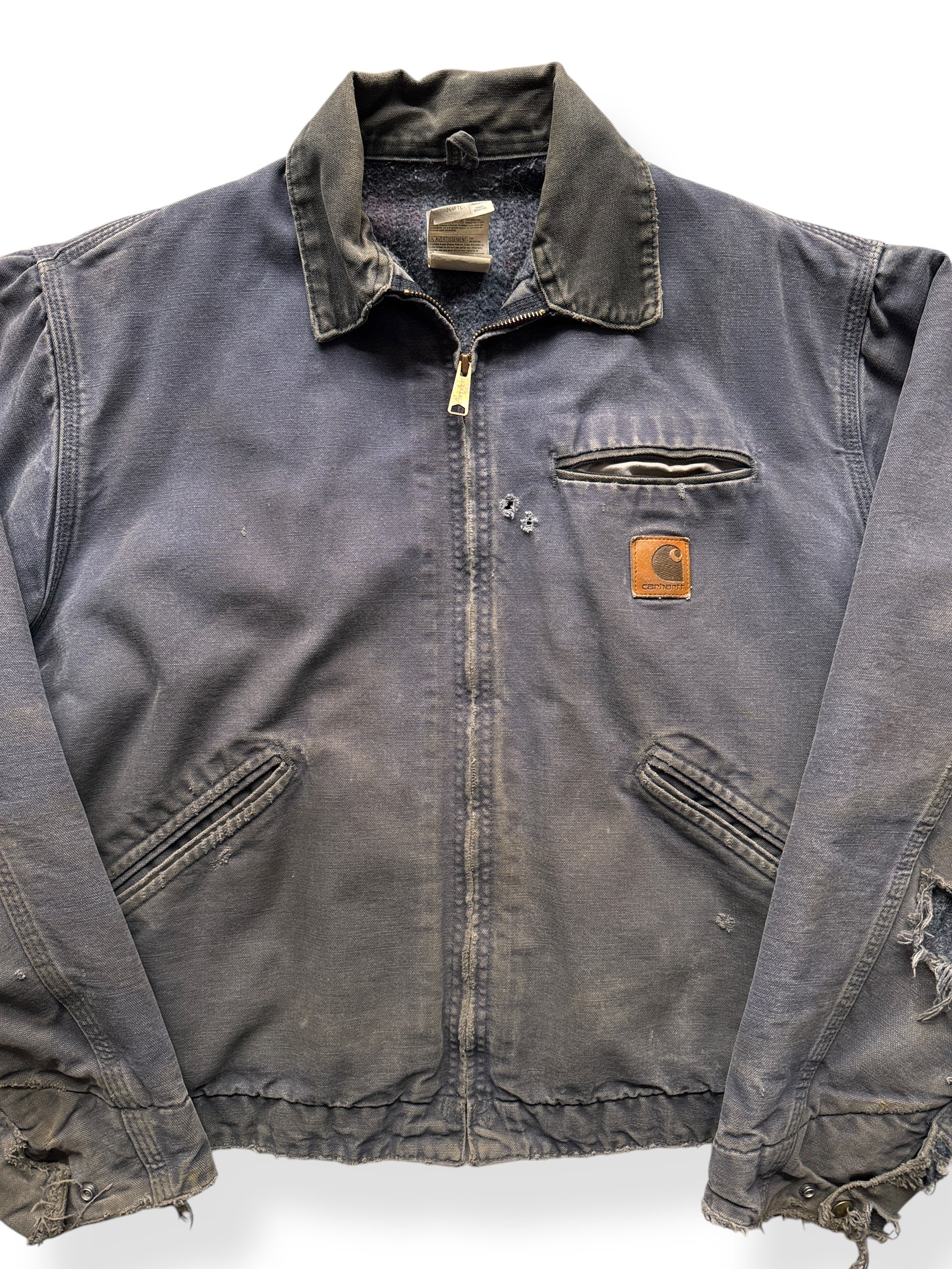 Front Close Up of Vintage Thrashed Carhartt J64PTL Detroit Jacket SZ L