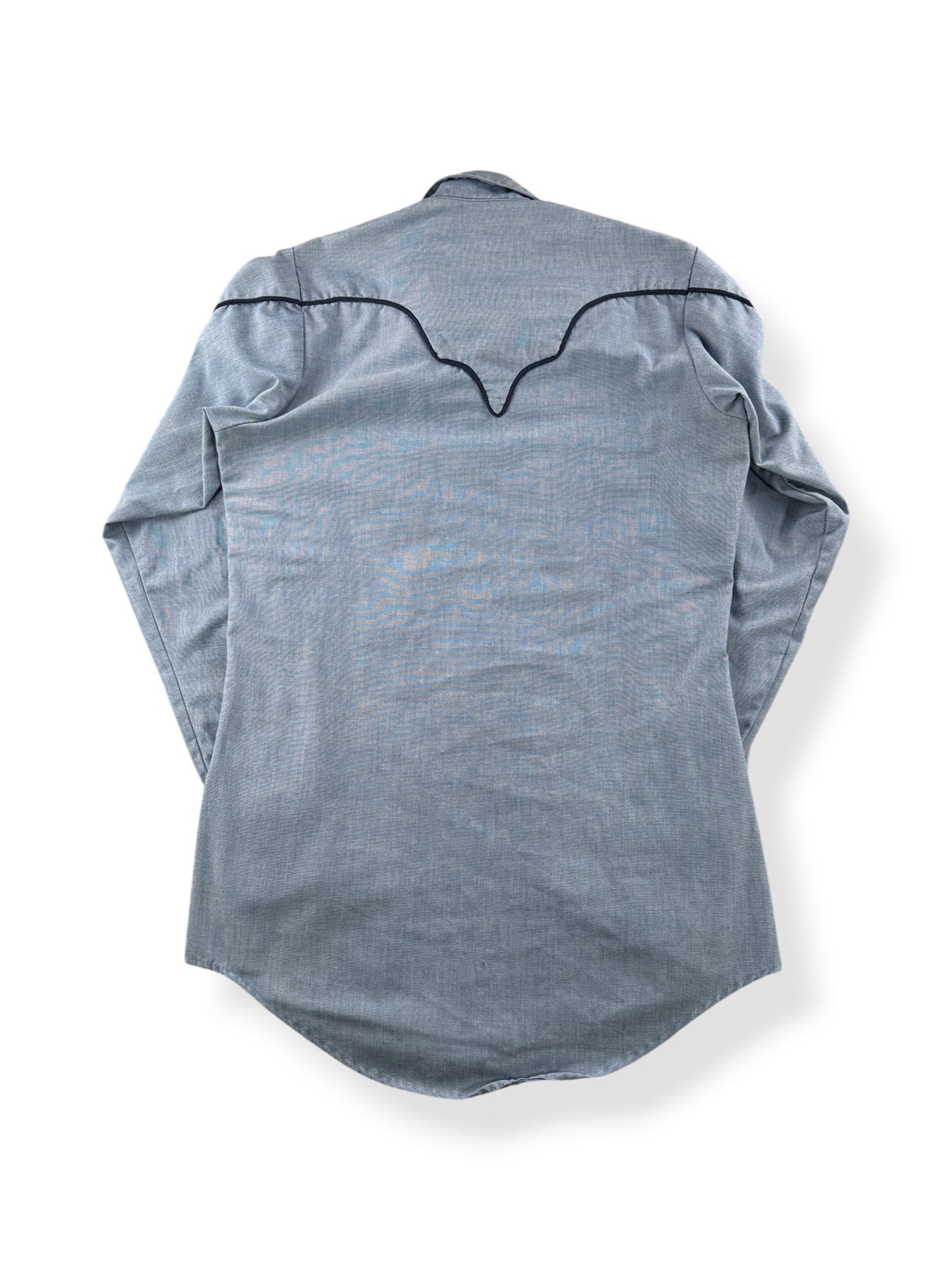 Back of Vintage Rockmount Ranch Wear Pearl Snap Chambray SZ 14 1/2