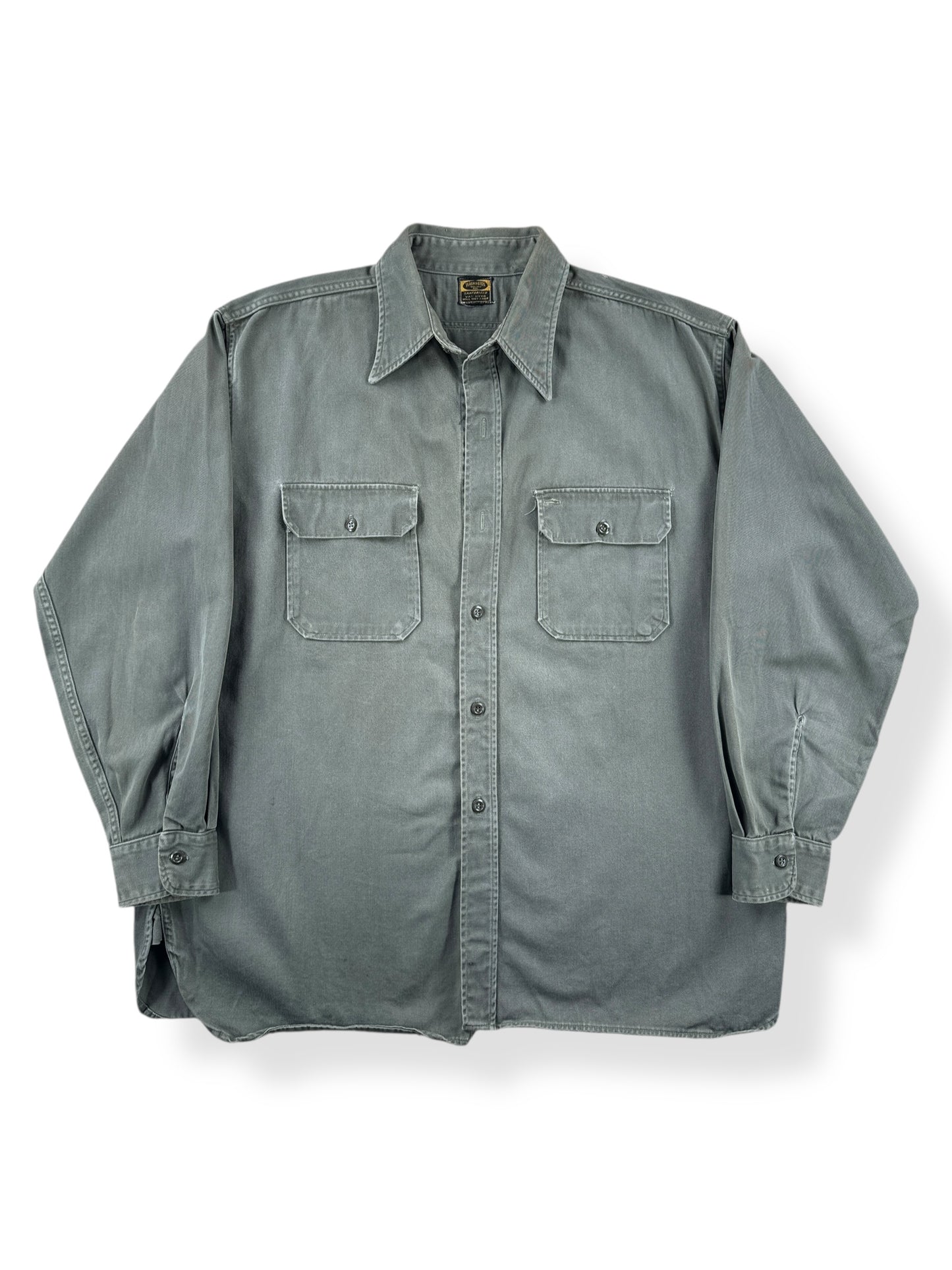 Front of Vintage Washington "Dee-Cee" Vat Dyed Grey Twill Shirt SZ XL AS IS
