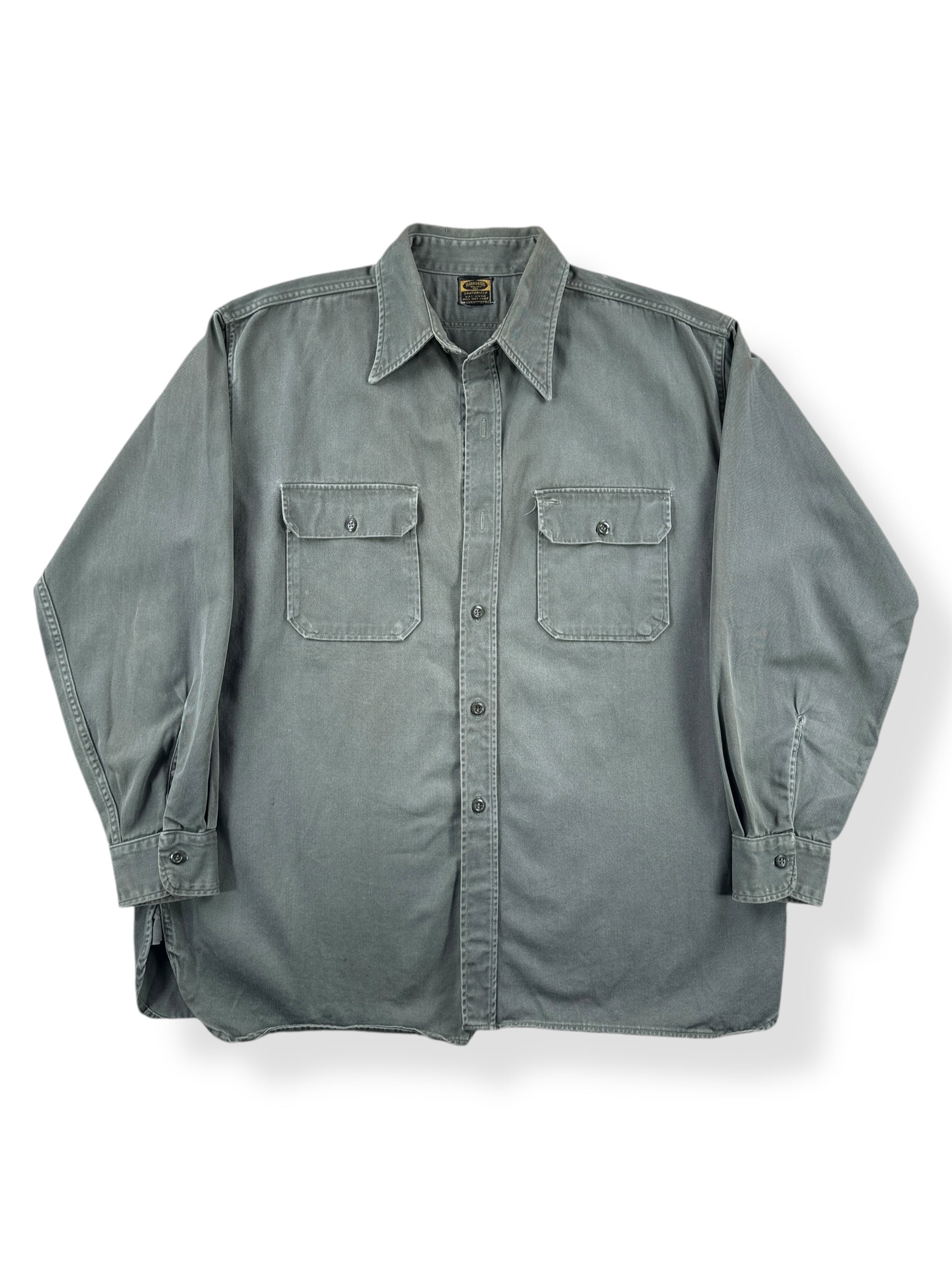 Front of Vintage Washington "Dee-Cee" Vat Dyed Grey Twill Shirt SZ XL AS IS