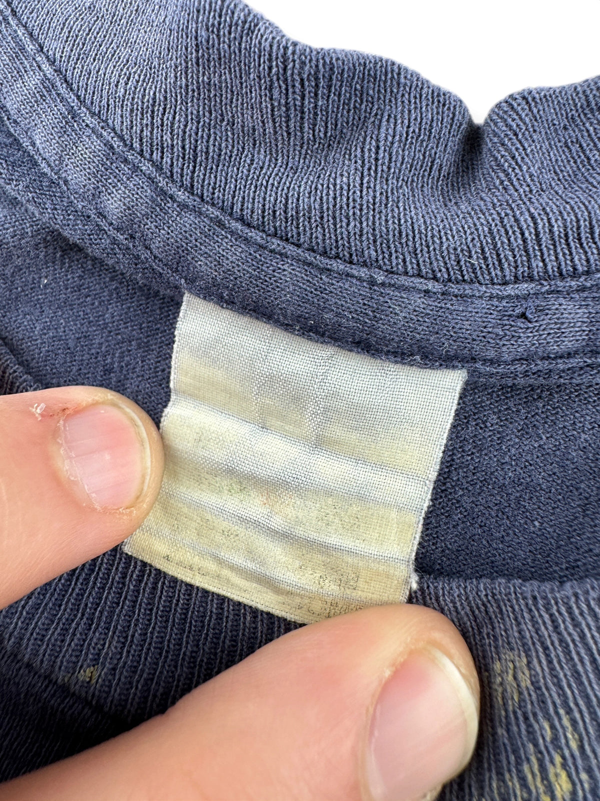 Tag on Vintage Distressed Navy Blue Pocket Tee SZ L