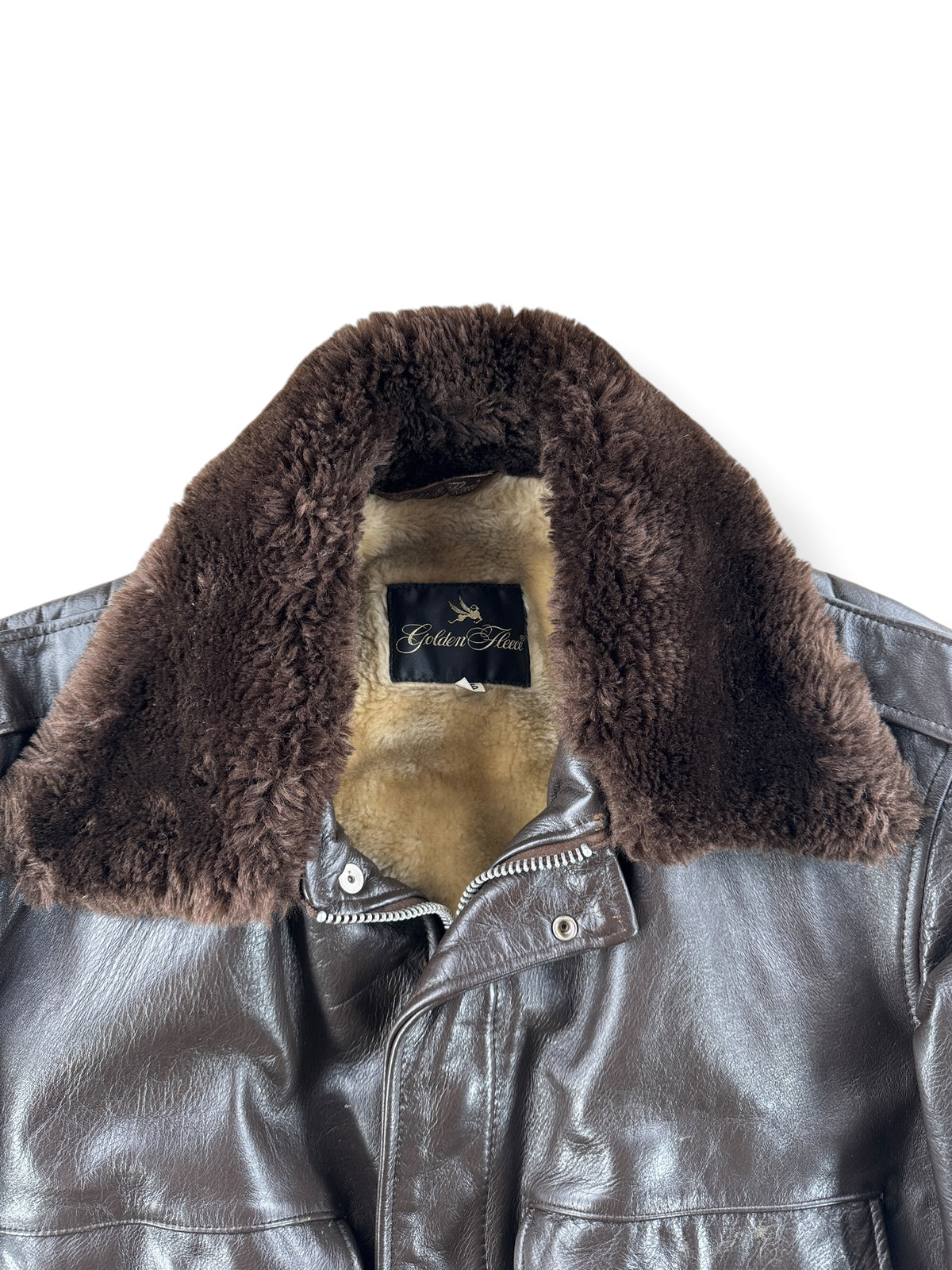 Collar on Vintage Golden Fleece G1 Style Leather Bomber Jacket SZ 46