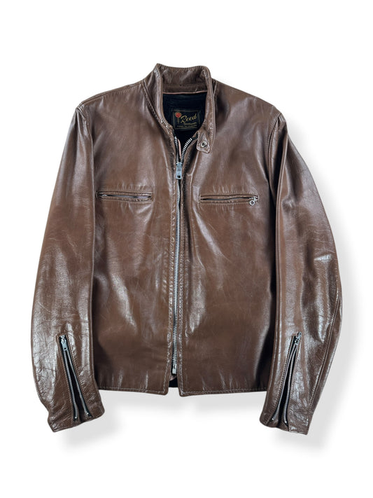 Front of Vintage Reed Sportswear Brown Leather Moto Jacket SZ M/L